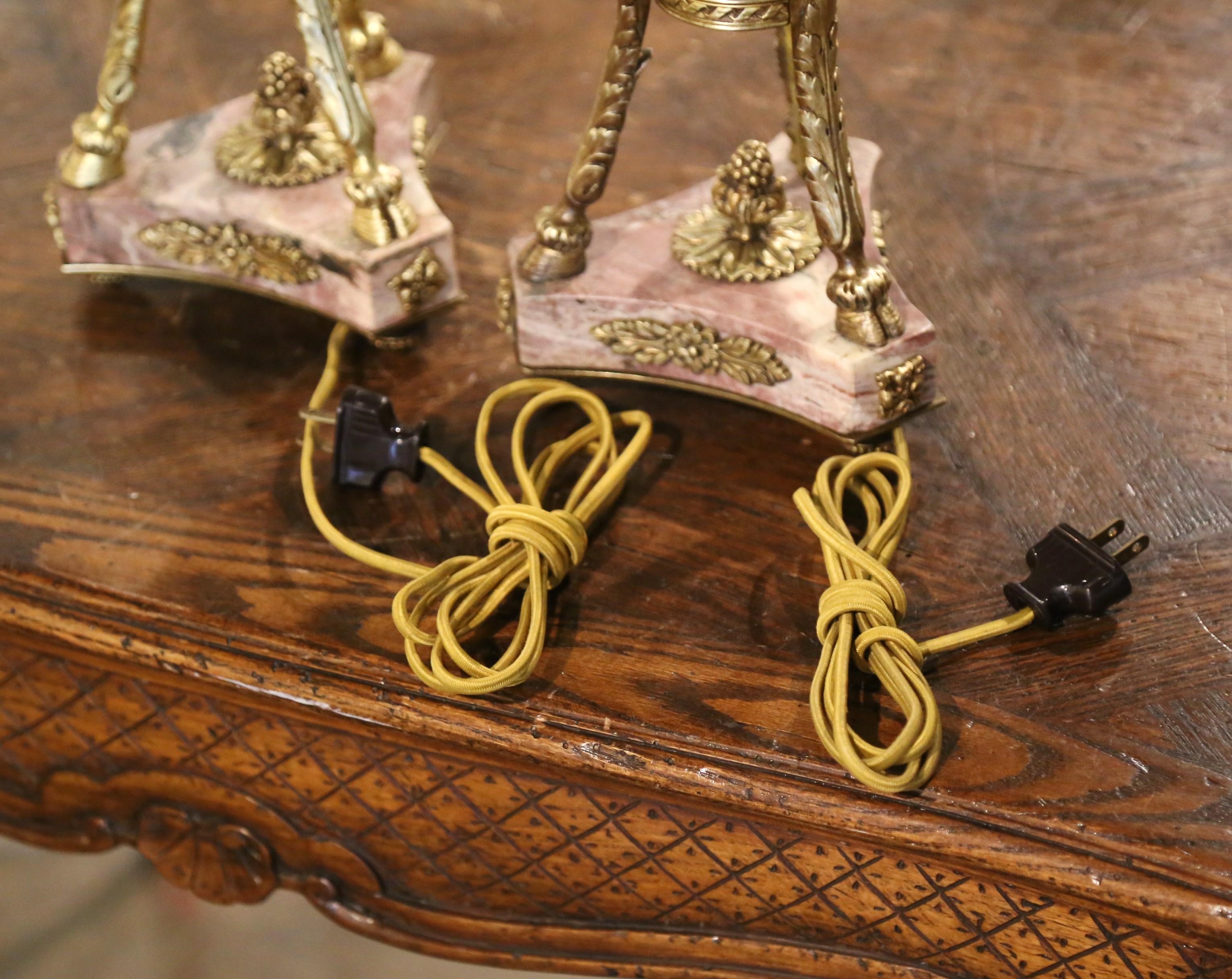 Pair of 19th Century French Carved Marble and Gilt Bronze Cassolette Lamps For Sale 9