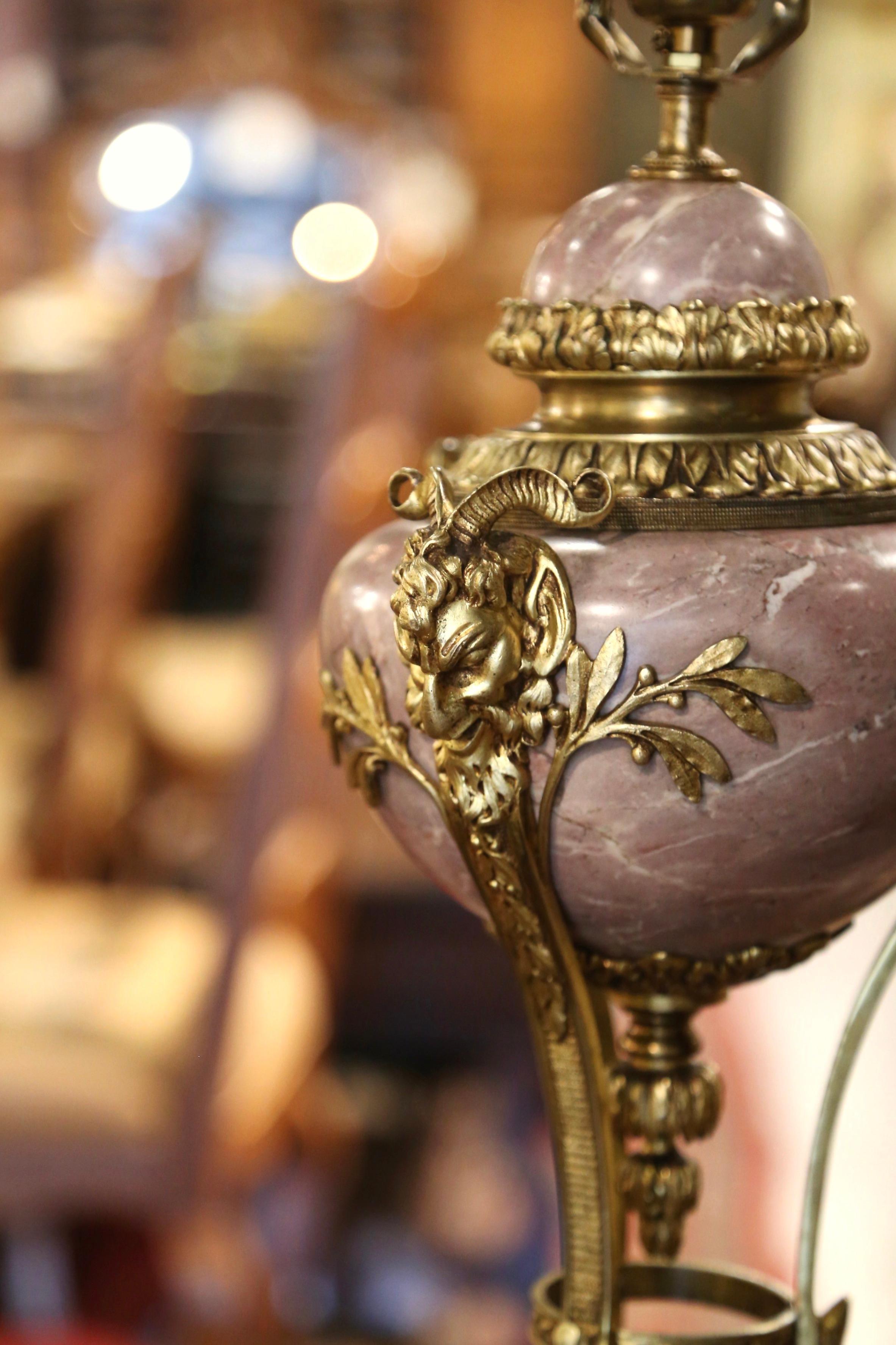Pair of 19th Century French Carved Marble and Gilt Bronze Cassolette Lamps For Sale 4