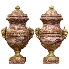 Pair of 19th Century French Carved Marble and Gilt Bronze Cassolettes