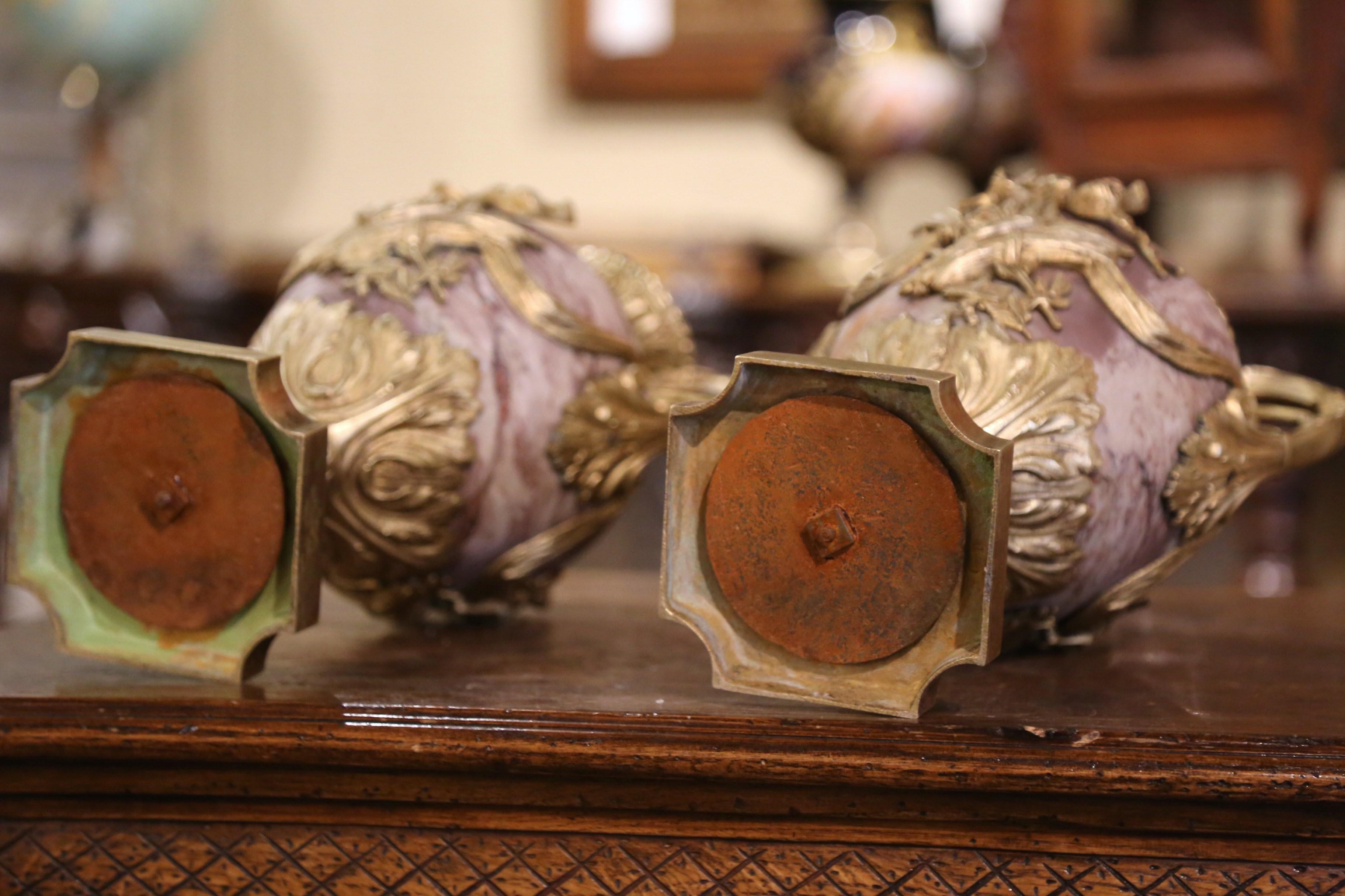 Pair of 19th Century French Carved Marble and Gilt Bronze Covered Cassolettes For Sale 6