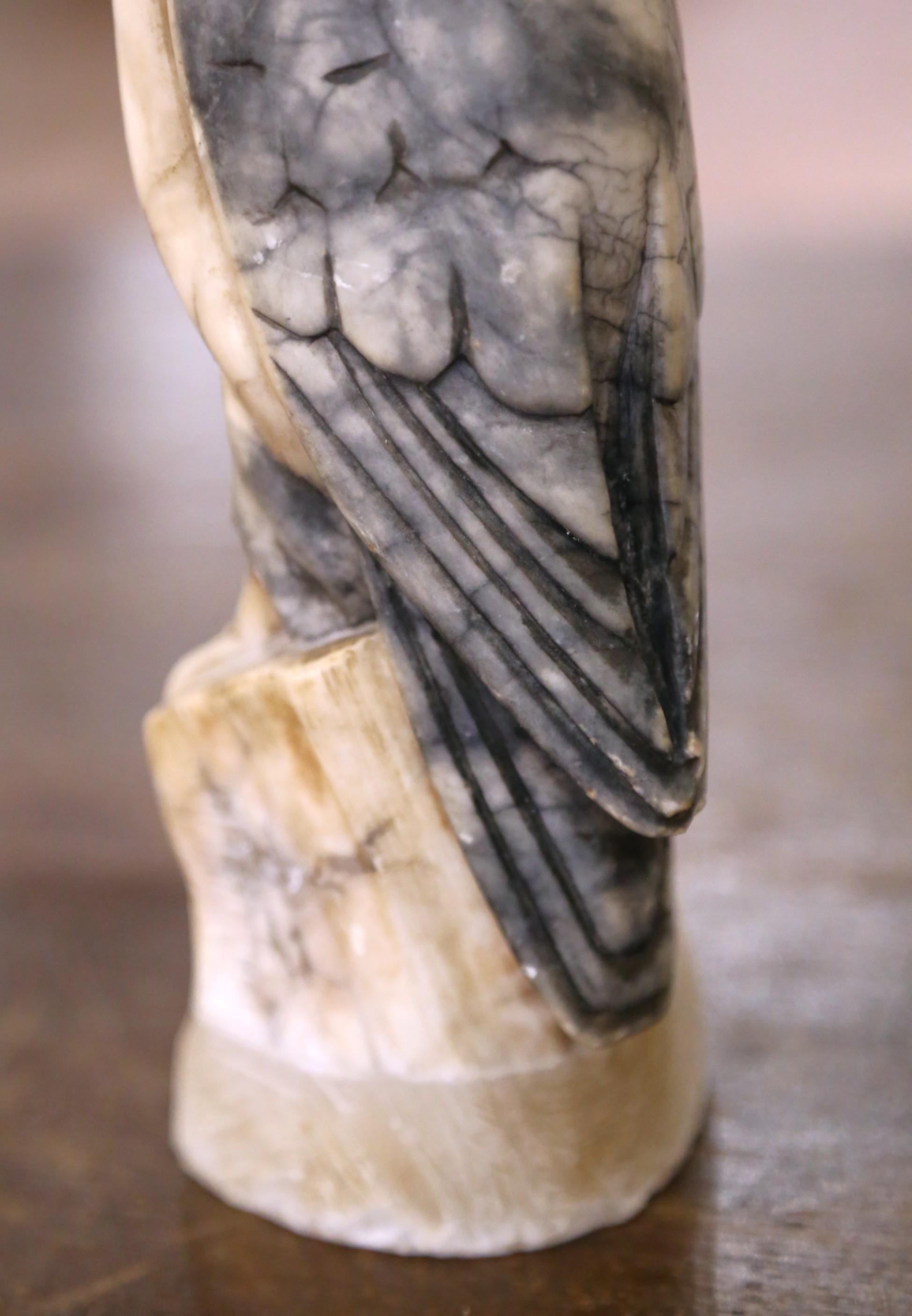 Pair of 19th Century French Carved Marble Eagle Sculptures with Glass Eyes In Excellent Condition For Sale In Dallas, TX