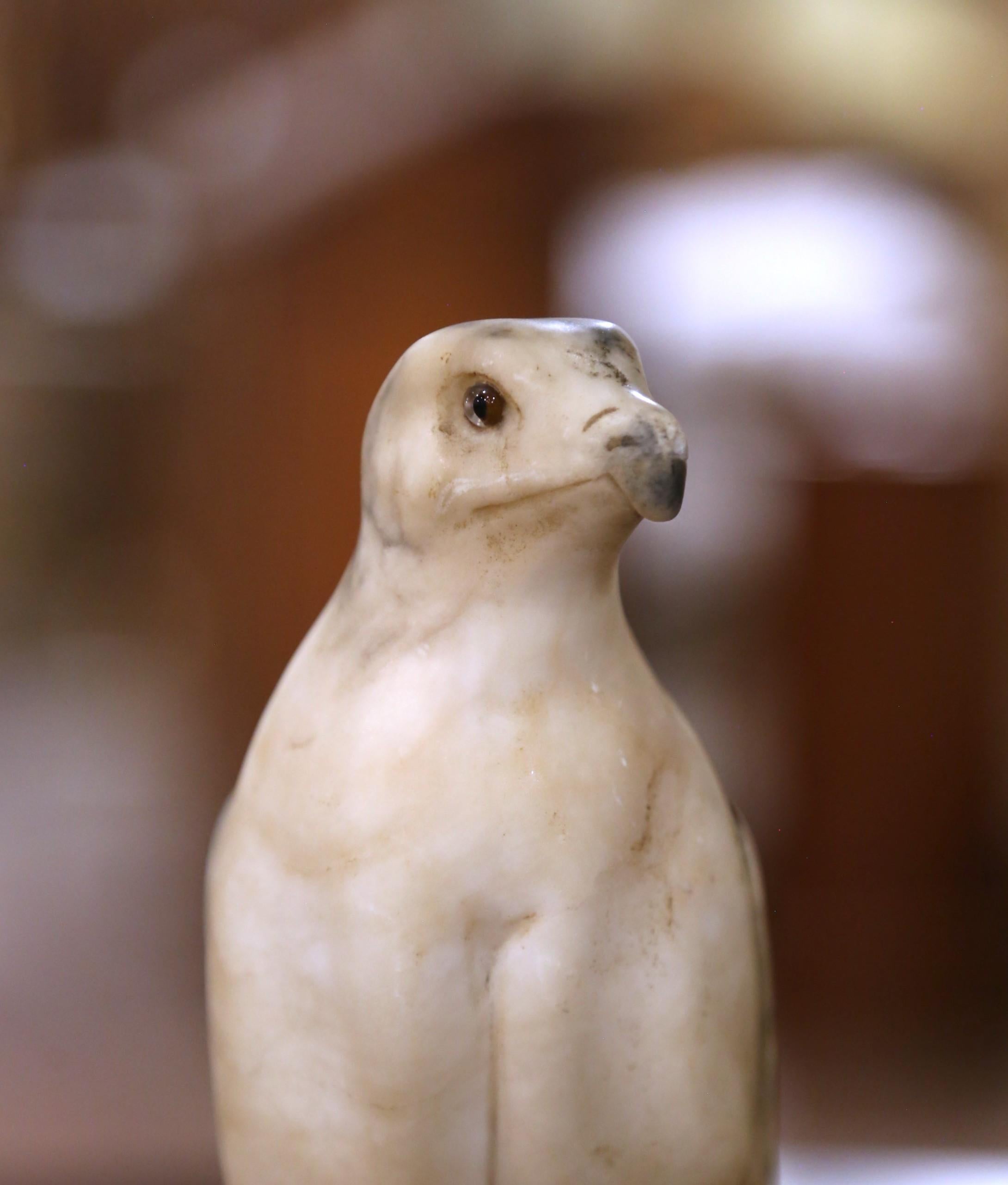 Pair of 19th Century French Carved Marble Eagle Sculptures with Glass Eyes For Sale 1