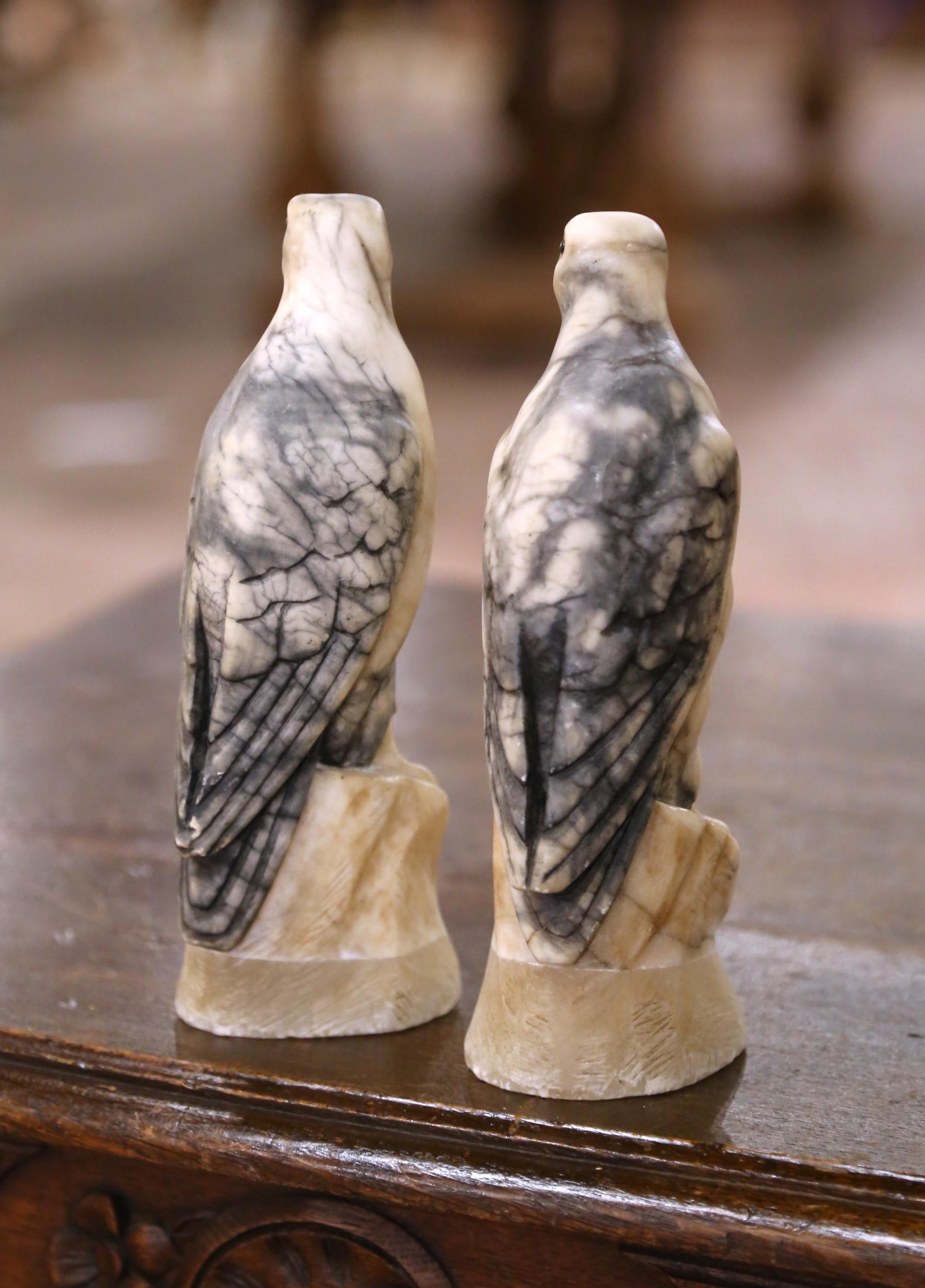 Pair of 19th Century French Carved Marble Eagle Sculptures with Glass Eyes For Sale 4