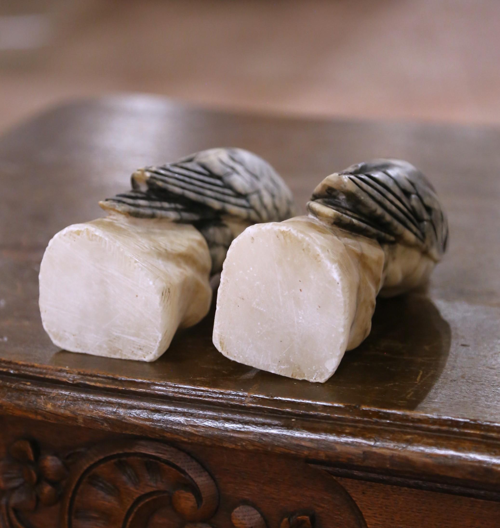 Pair of 19th Century French Carved Marble Eagle Sculptures with Glass Eyes For Sale 5