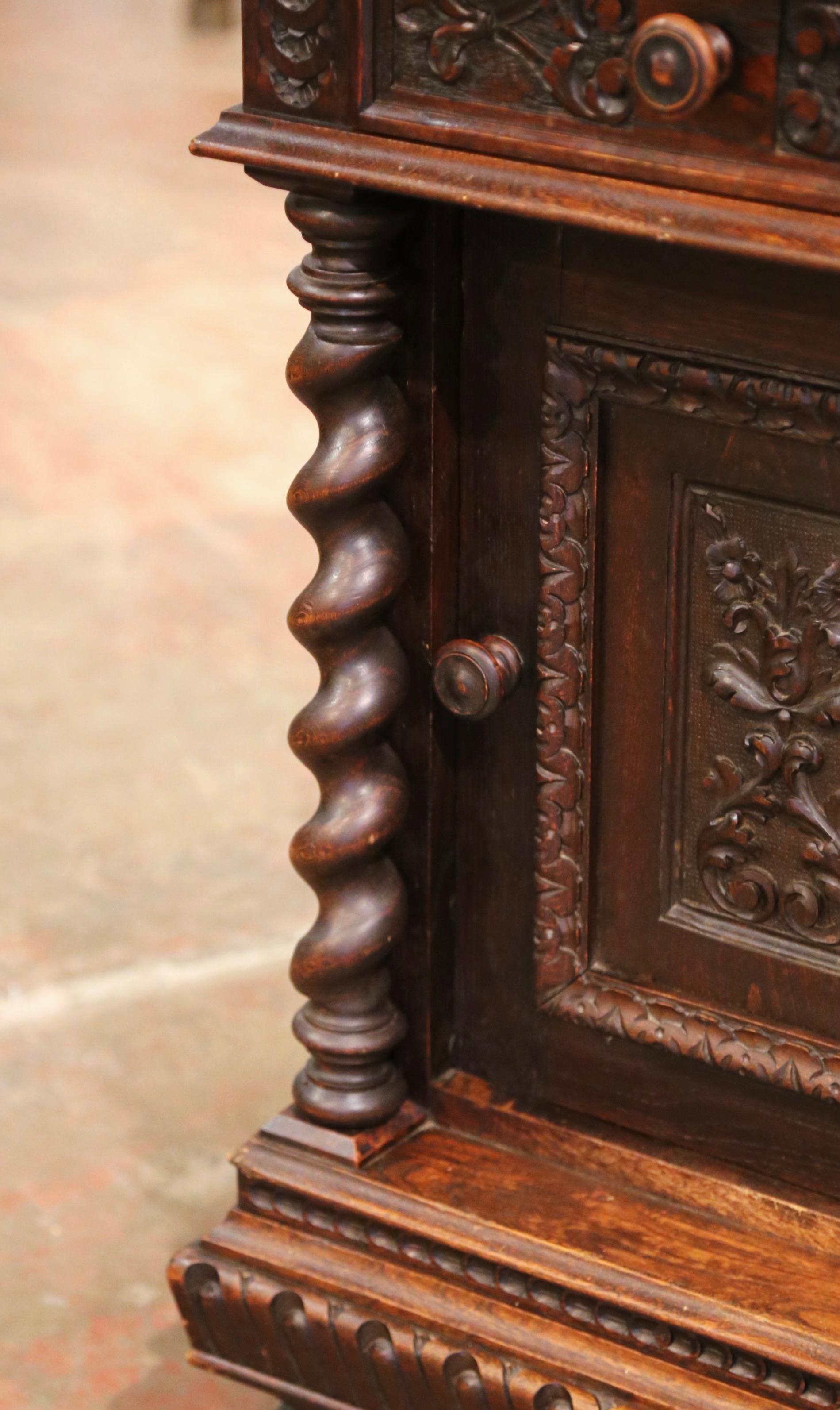 Pair of 19th Century French Carved Oak Nightstands with Marble Top 1