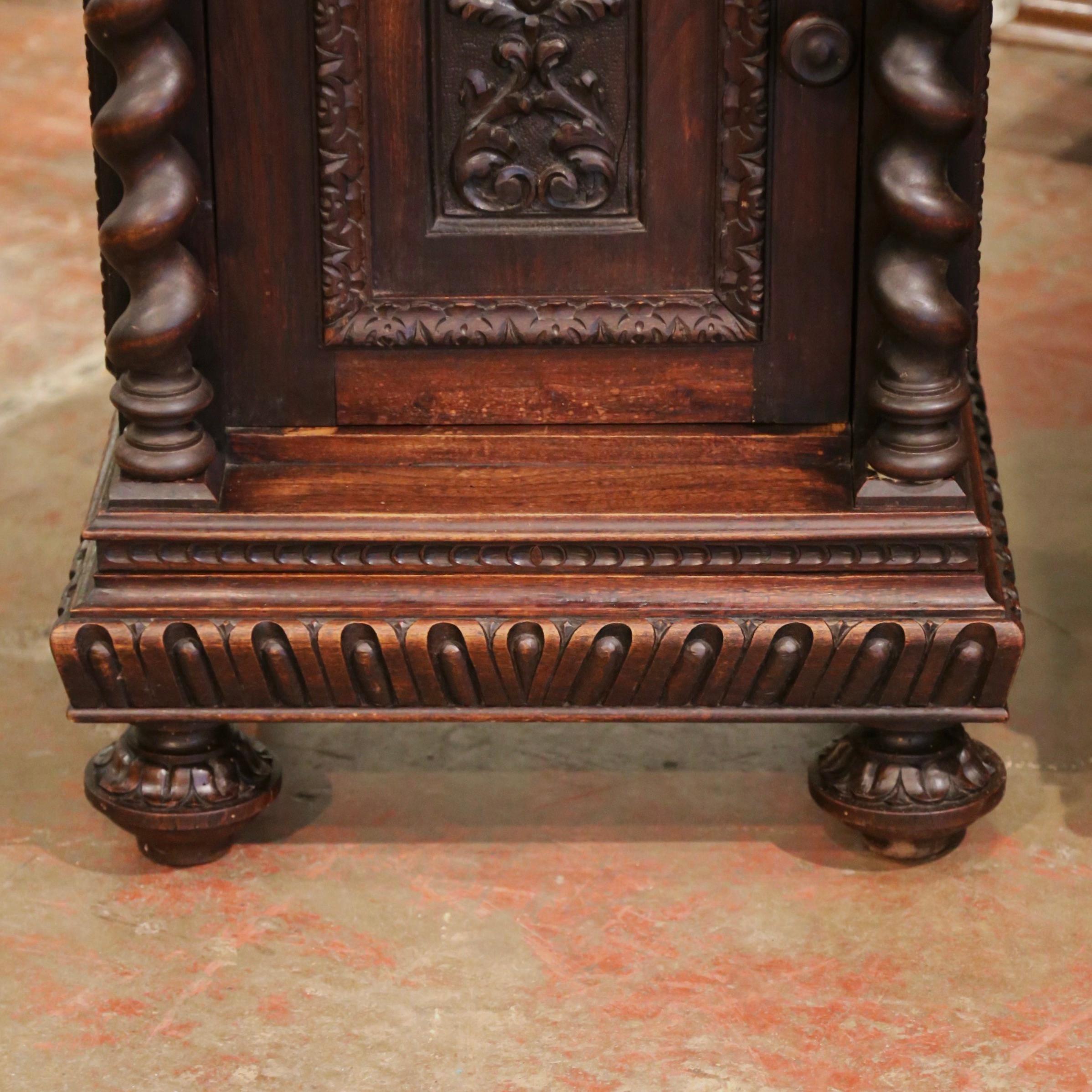 Pair of 19th Century French Carved Oak Nightstands with Marble Top 2