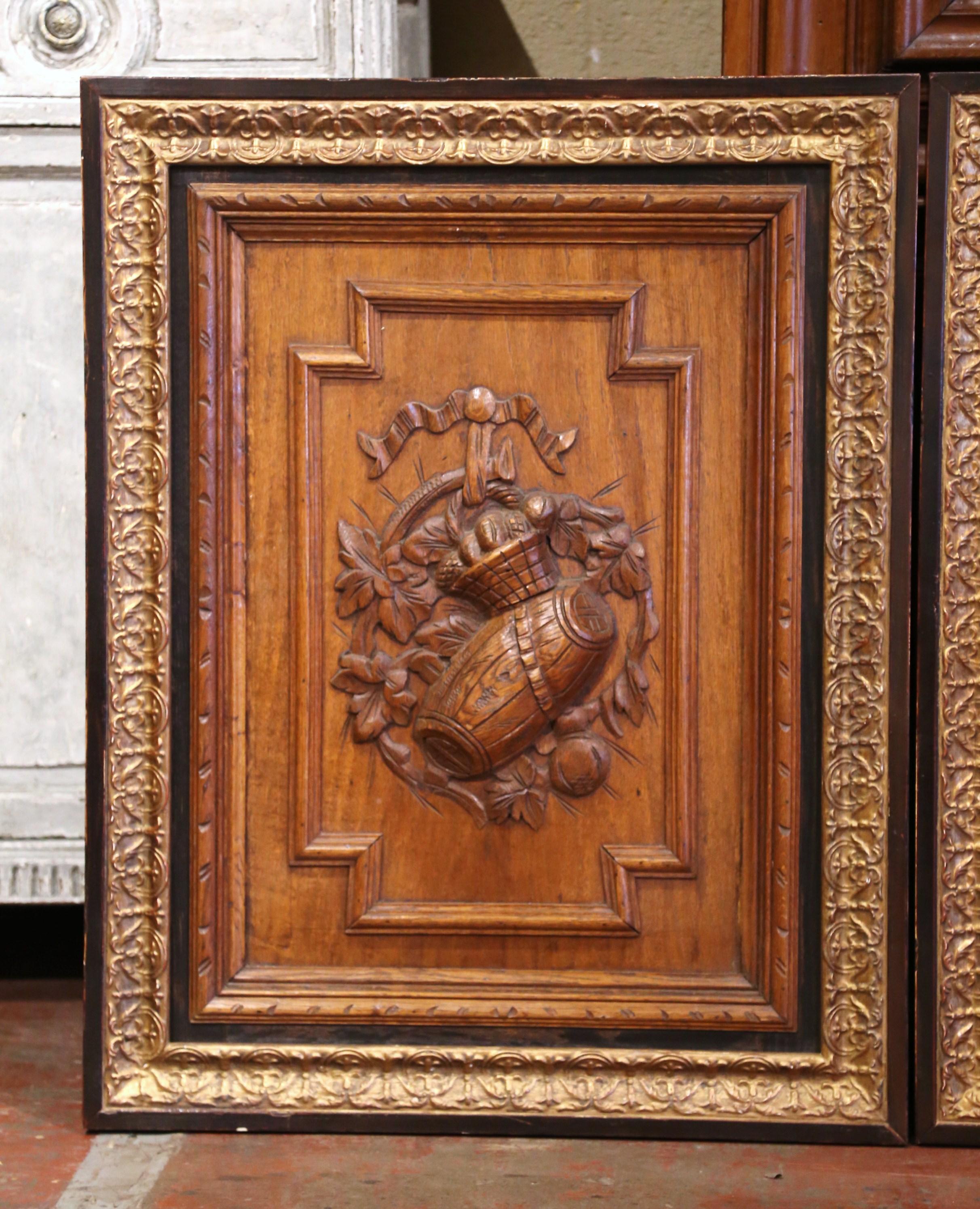 Napoleon III Pair of 19th Century, French Carved Oak Wall Door Panels in Gilt Frames For Sale