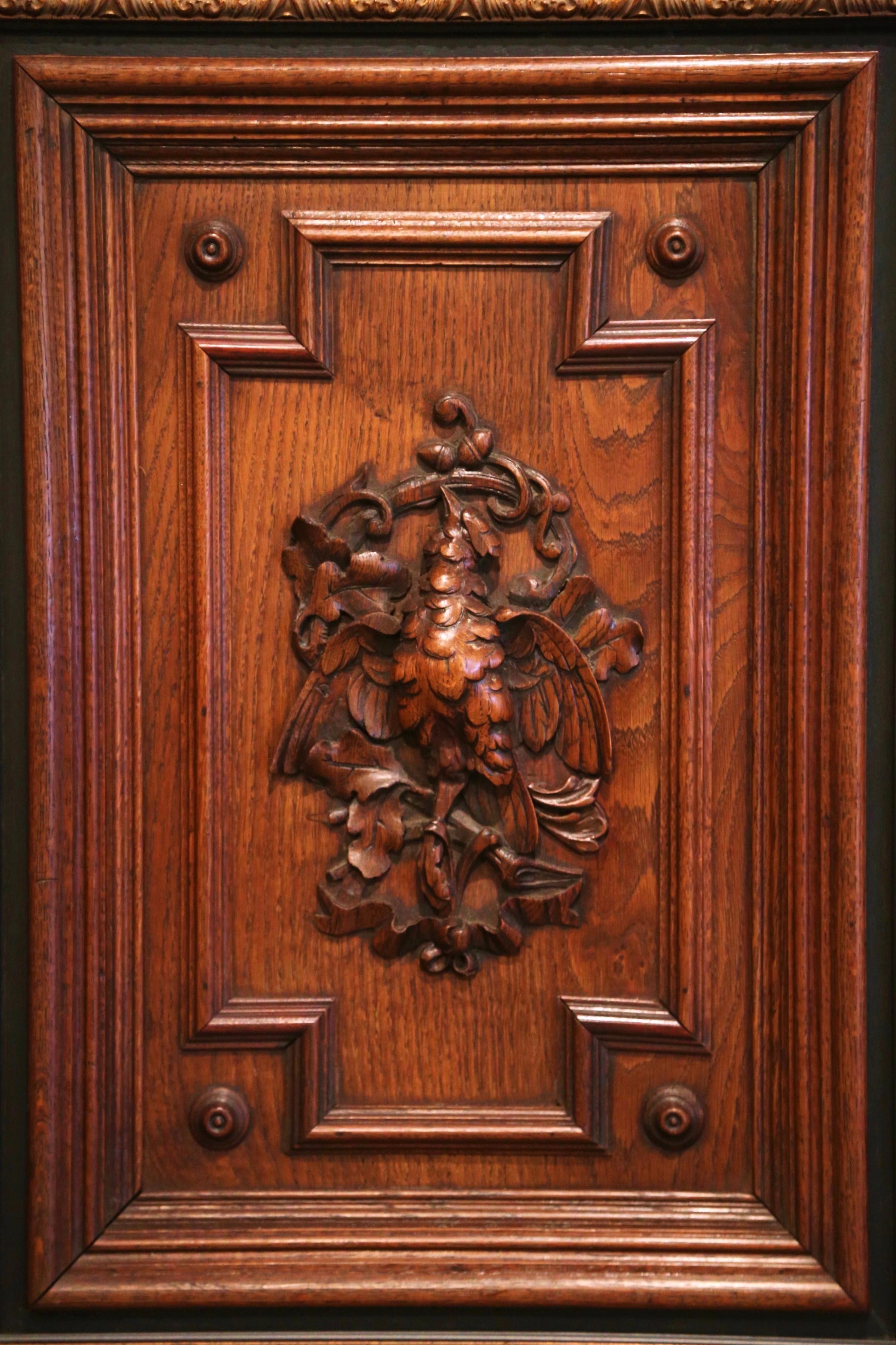 Pair of 19th Century French Carved Oak Wall Door Panels in Gilt Frames 1