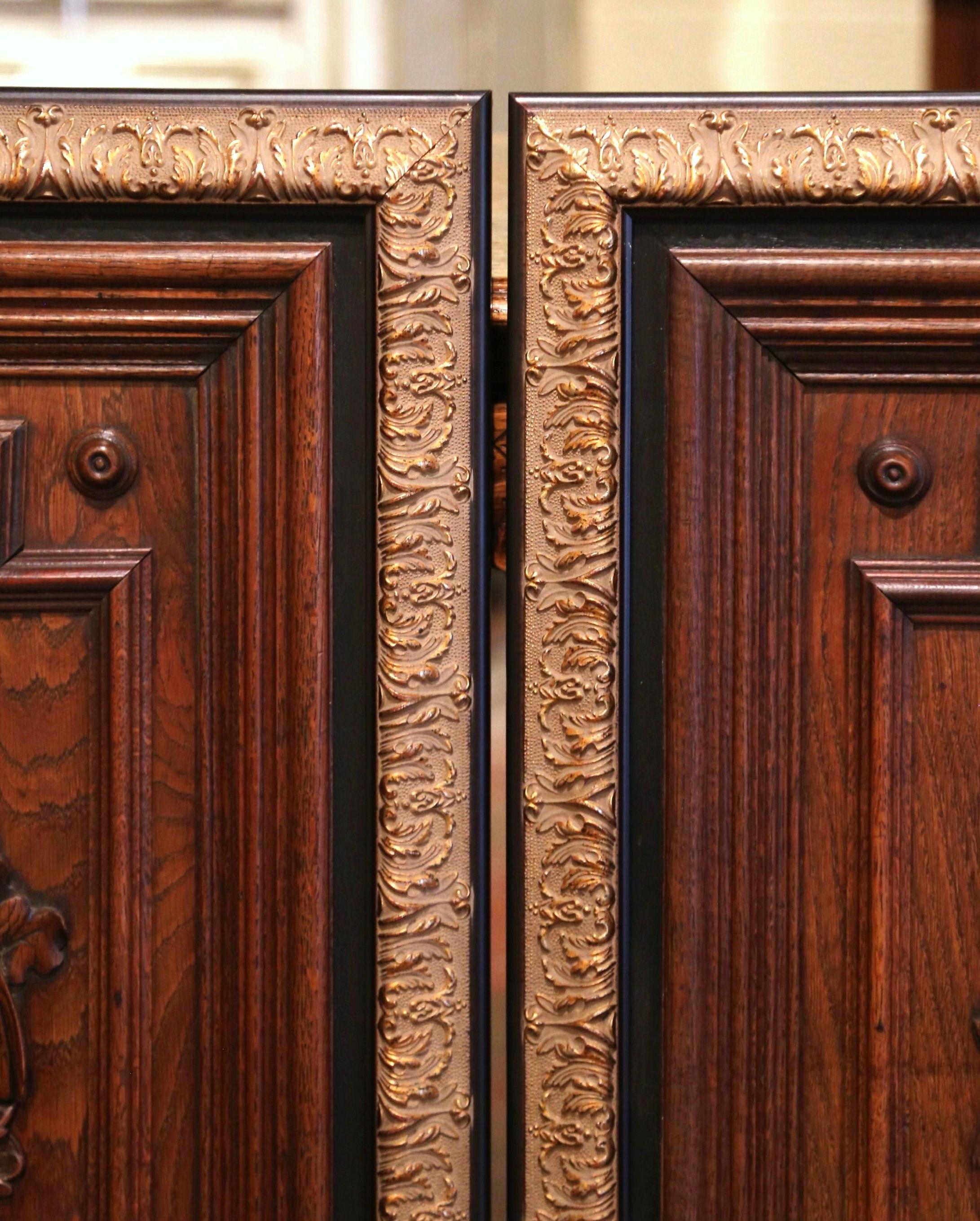 Pair of 19th Century French Carved Oak Wall Door Panels in Gilt Frames 3