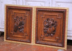 Pair of 19th Century French Carved Oak Wall Harvest Panels in Gilt Frames