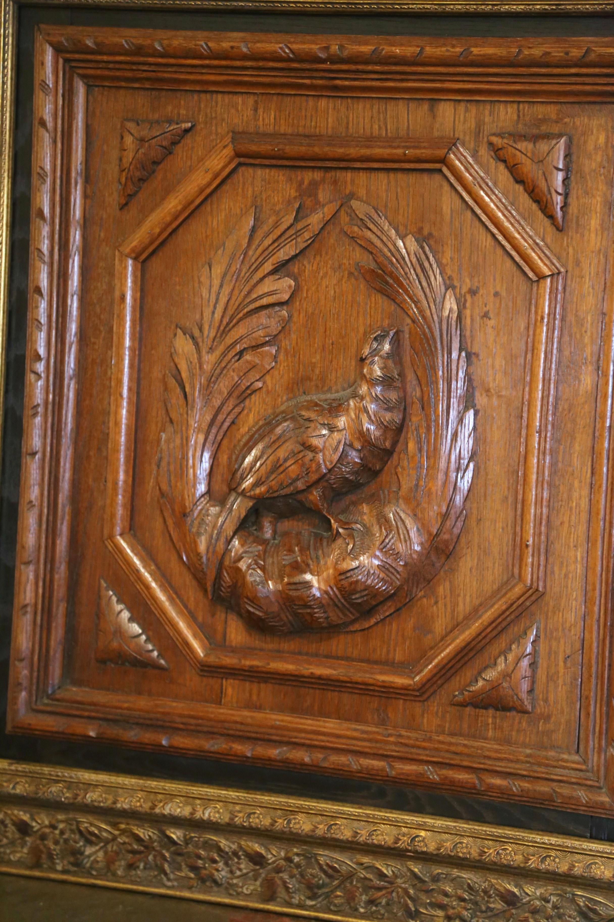 Napoleon III Pair of 19th Century French Carved Oak Wall Panels with Pheasants in Gilt Frames For Sale