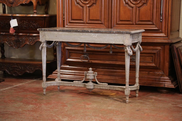 Pair of 19th Century French Carved Painted Consoles Tables with Faux