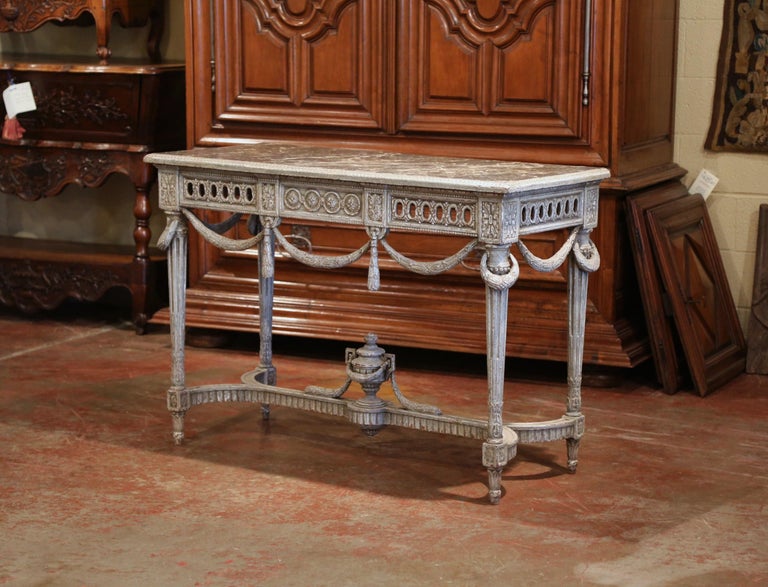 Pair of 19th Century French Carved Painted Consoles Tables with Faux