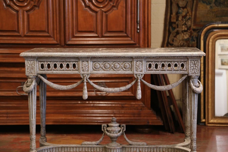 Pair of 19th Century French Carved Painted Consoles Tables with Faux