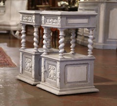 Pair of 19th Century French Carved Painted Nightstands with Marble Top