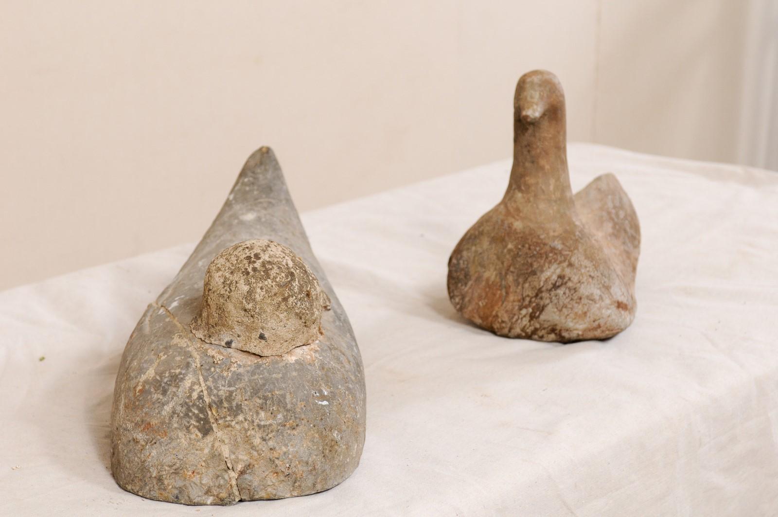 Primitive Pair of 19th Century French Carved Stone Ducks