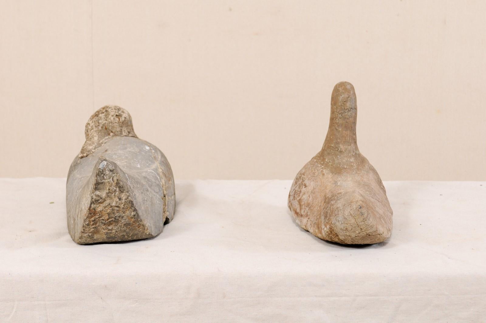 Hand-Carved Pair of 19th Century French Carved Stone Ducks