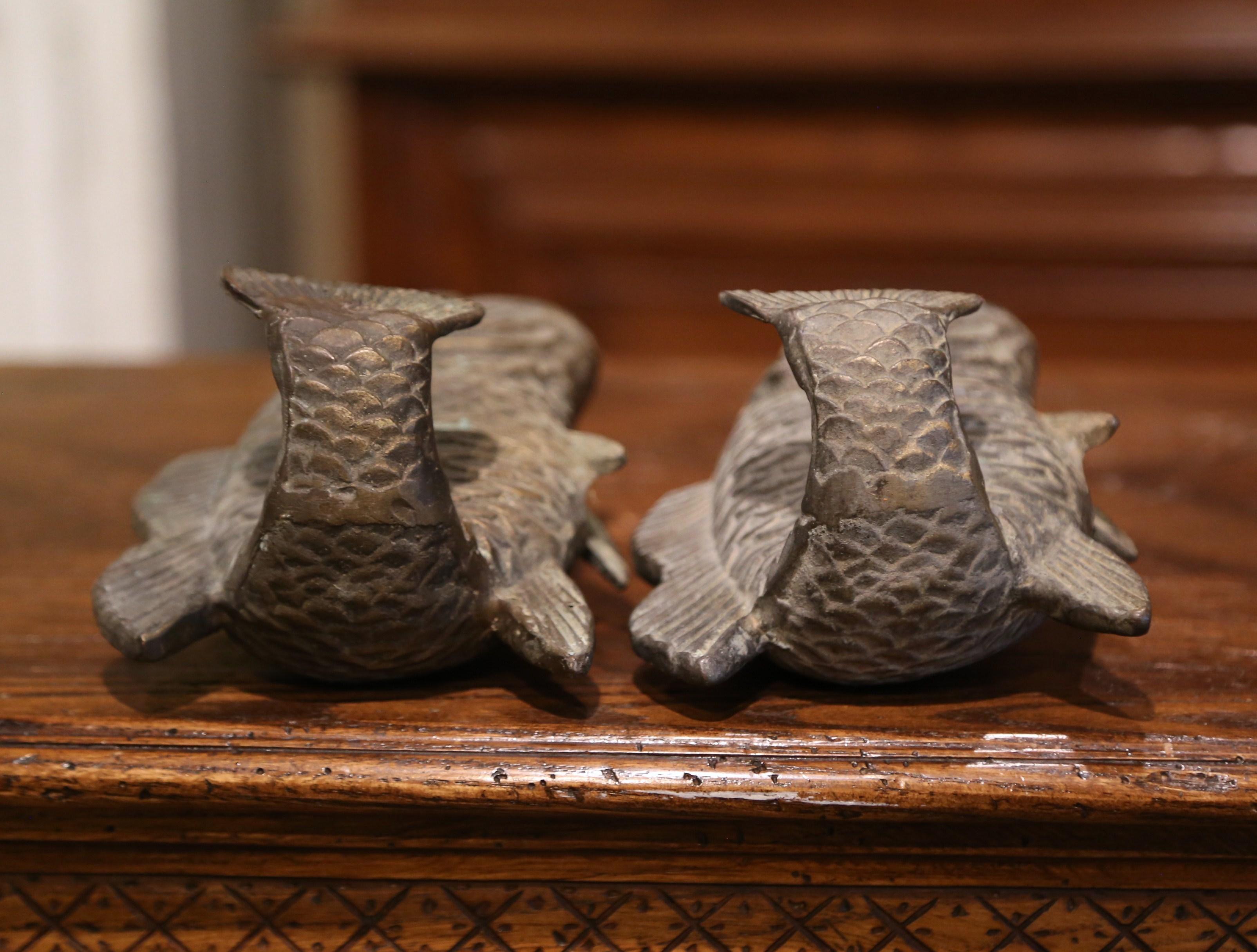 Pair of 19th Century French Carved Verdigris Patinated Bronze Fish-Form Vases For Sale 5