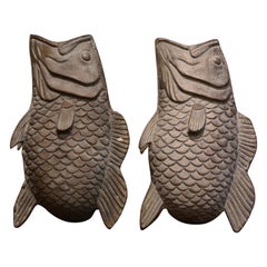 Pair of 19th Century French Carved Verdigris Patinated Bronze Fish-Form Vases