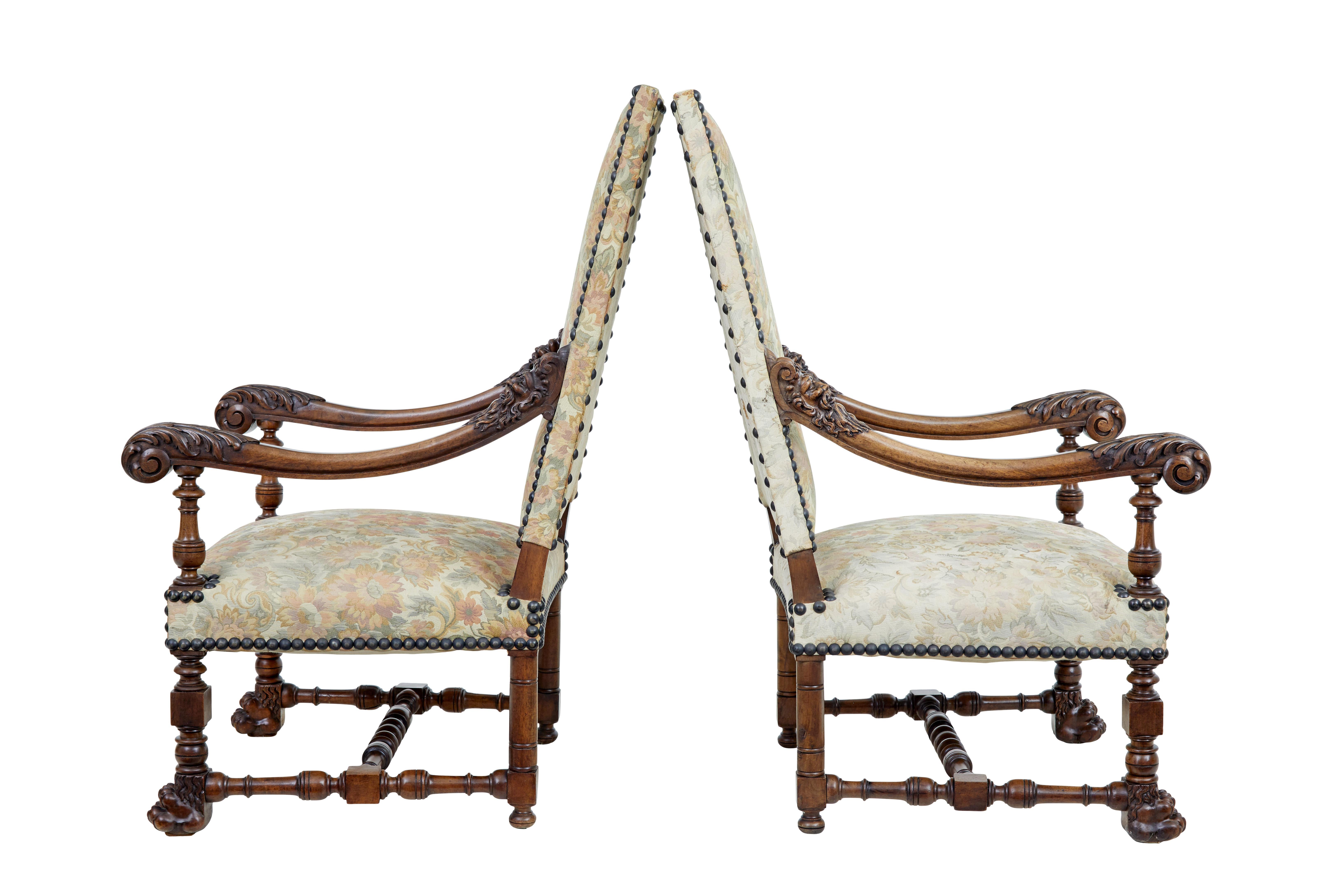 Victorian Pair of 19th century French carved walnut armchairs For Sale