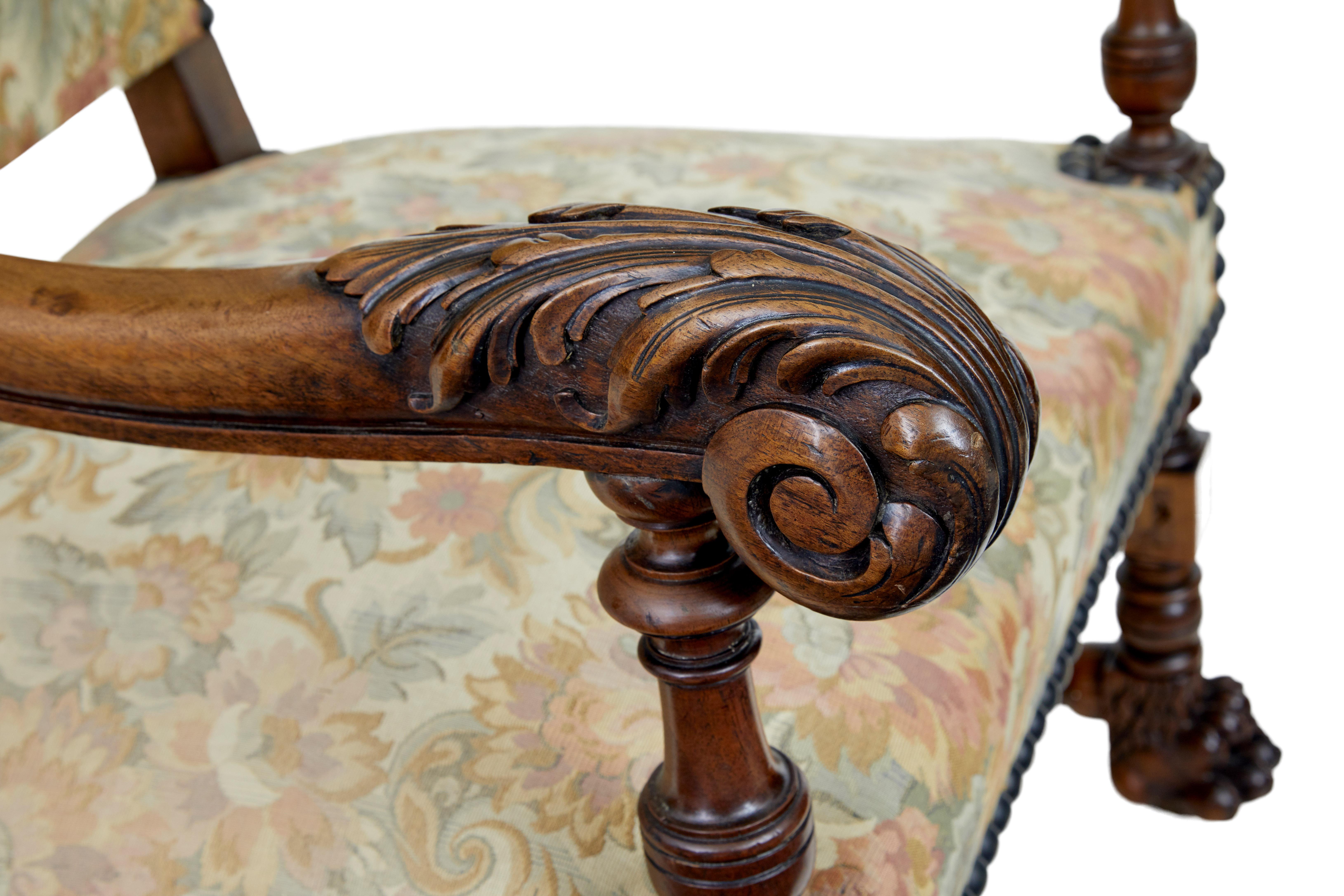 Fabric Pair of 19th century French carved walnut armchairs For Sale