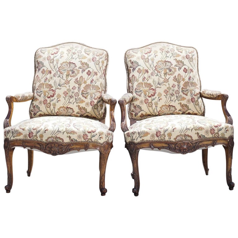 Pair of 19th Century French Carved Walnut Armchairs at 1stDibs