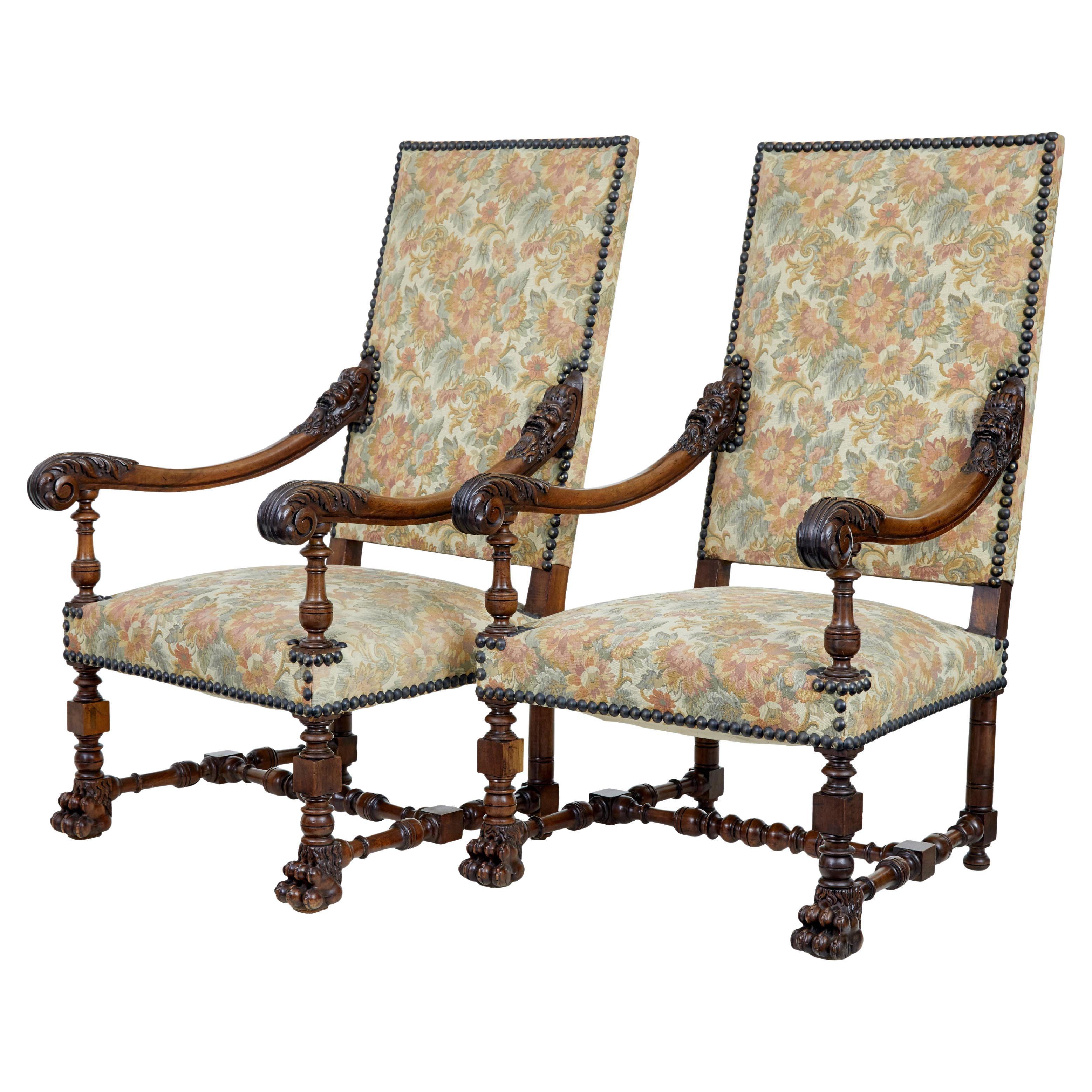 Pair of 19th century French carved walnut armchairs For Sale