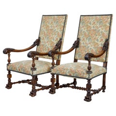 Pair of 19th century French carved walnut armchairs