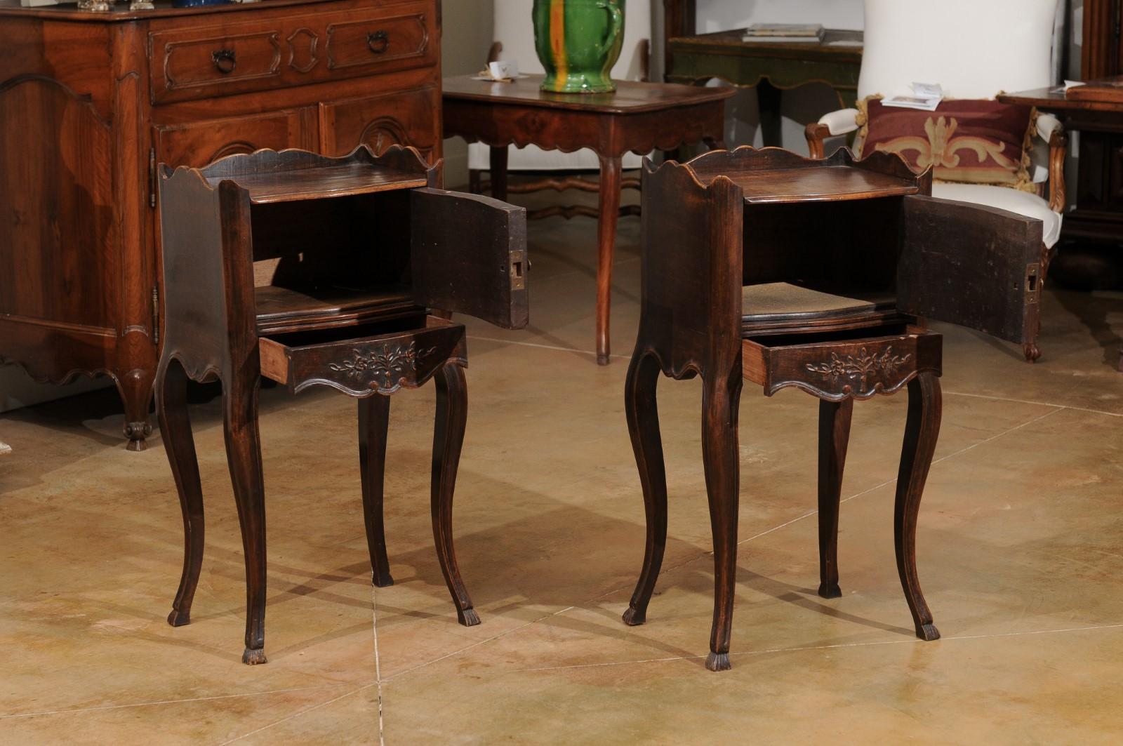 Pair of 19th Century French Carved Walnut Bedside Tables with Doors and Drawers 2