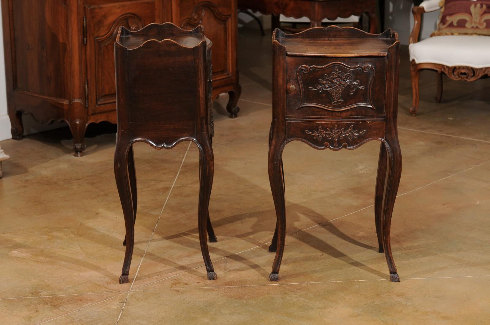 Pair of 19th Century French Carved Walnut Bedside Tables with Doors and Drawers 4