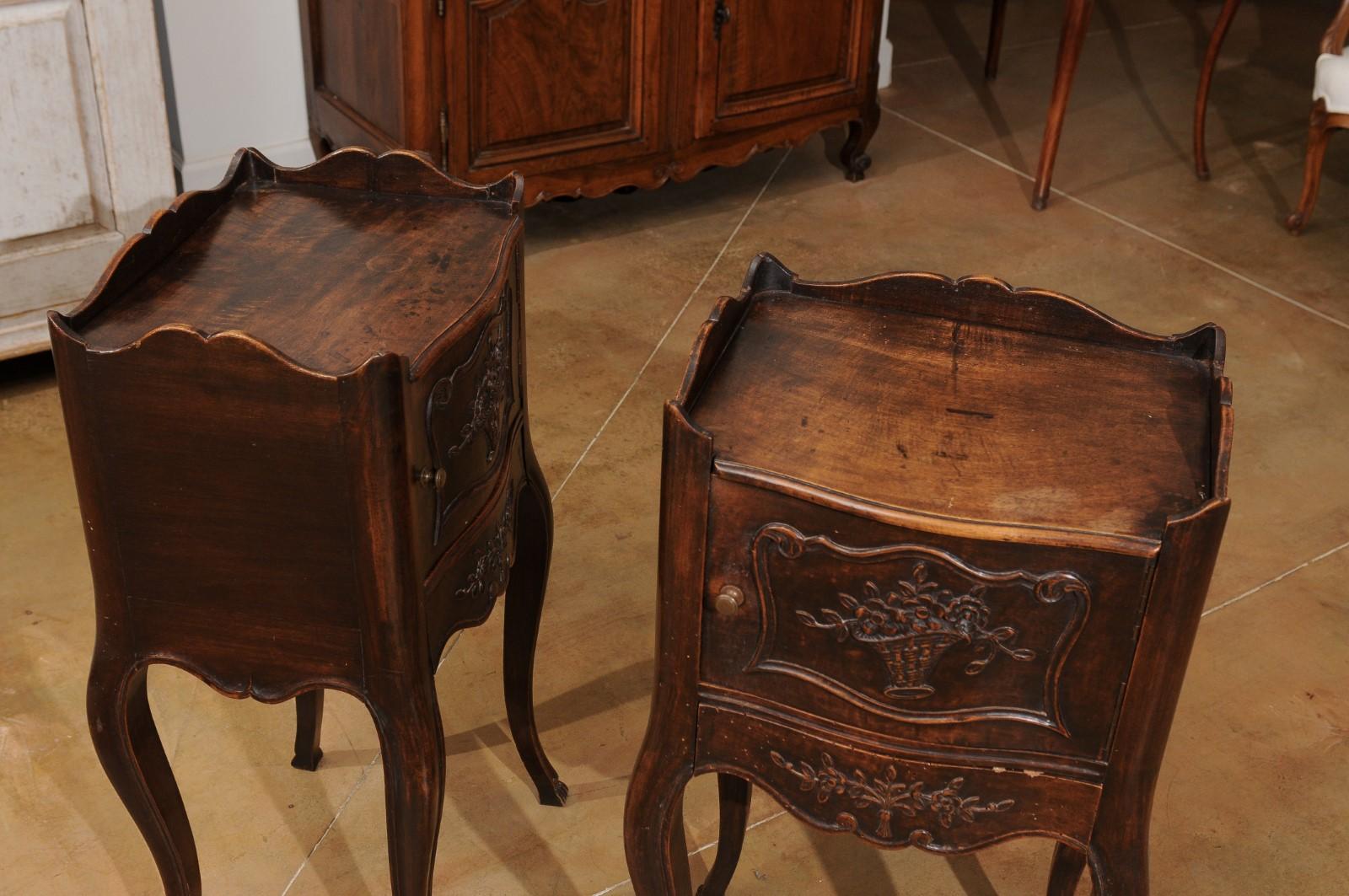 Pair of 19th Century French Carved Walnut Bedside Tables with Doors and Drawers 5