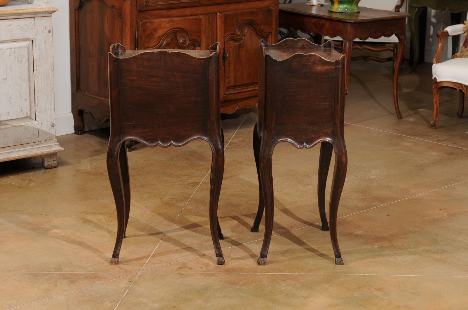 Pair of 19th Century French Carved Walnut Bedside Tables with Doors and Drawers 6