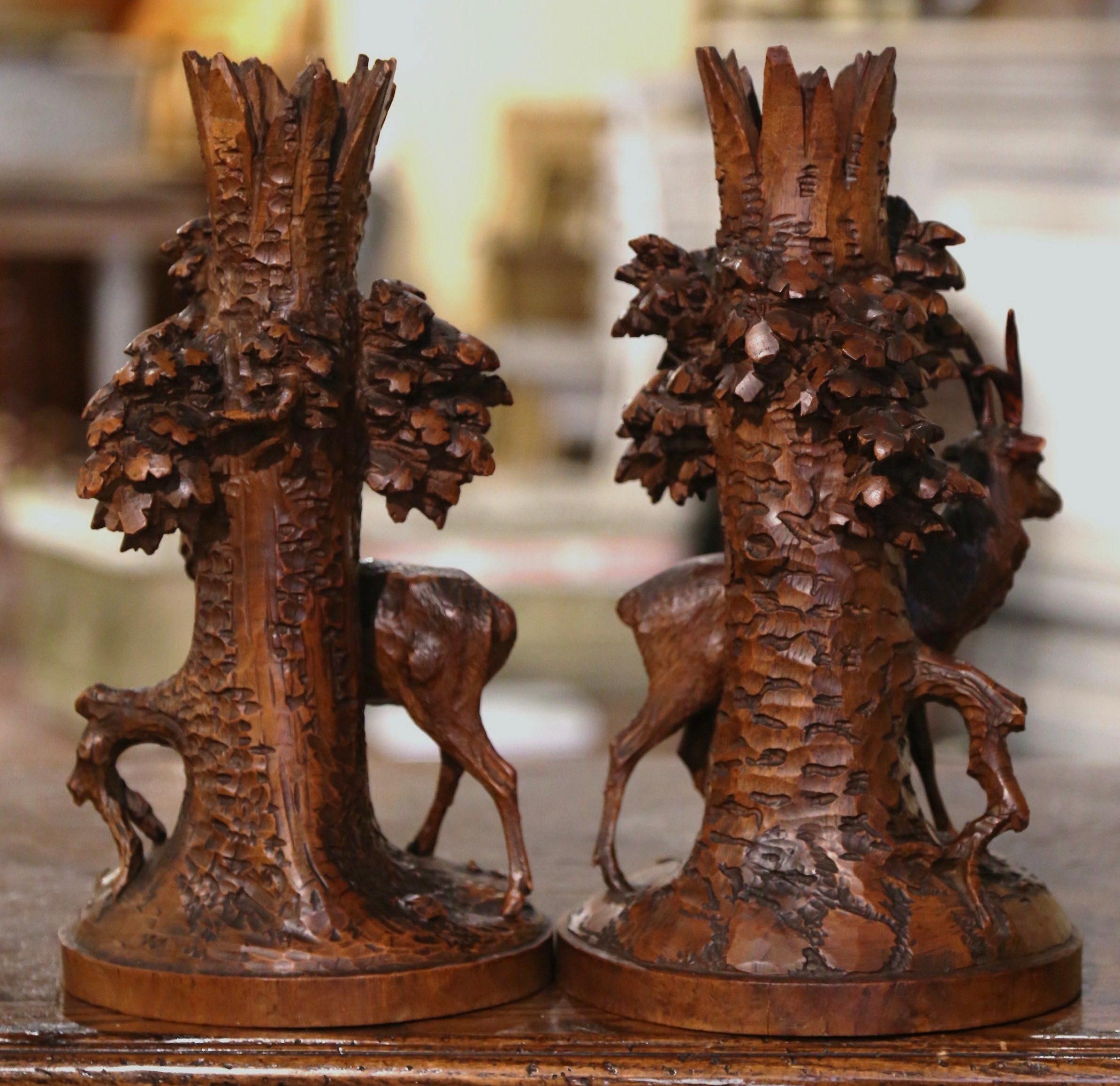 Pair of 19th Century French Carved Walnut Black Forest Deer Composition Carvings 6