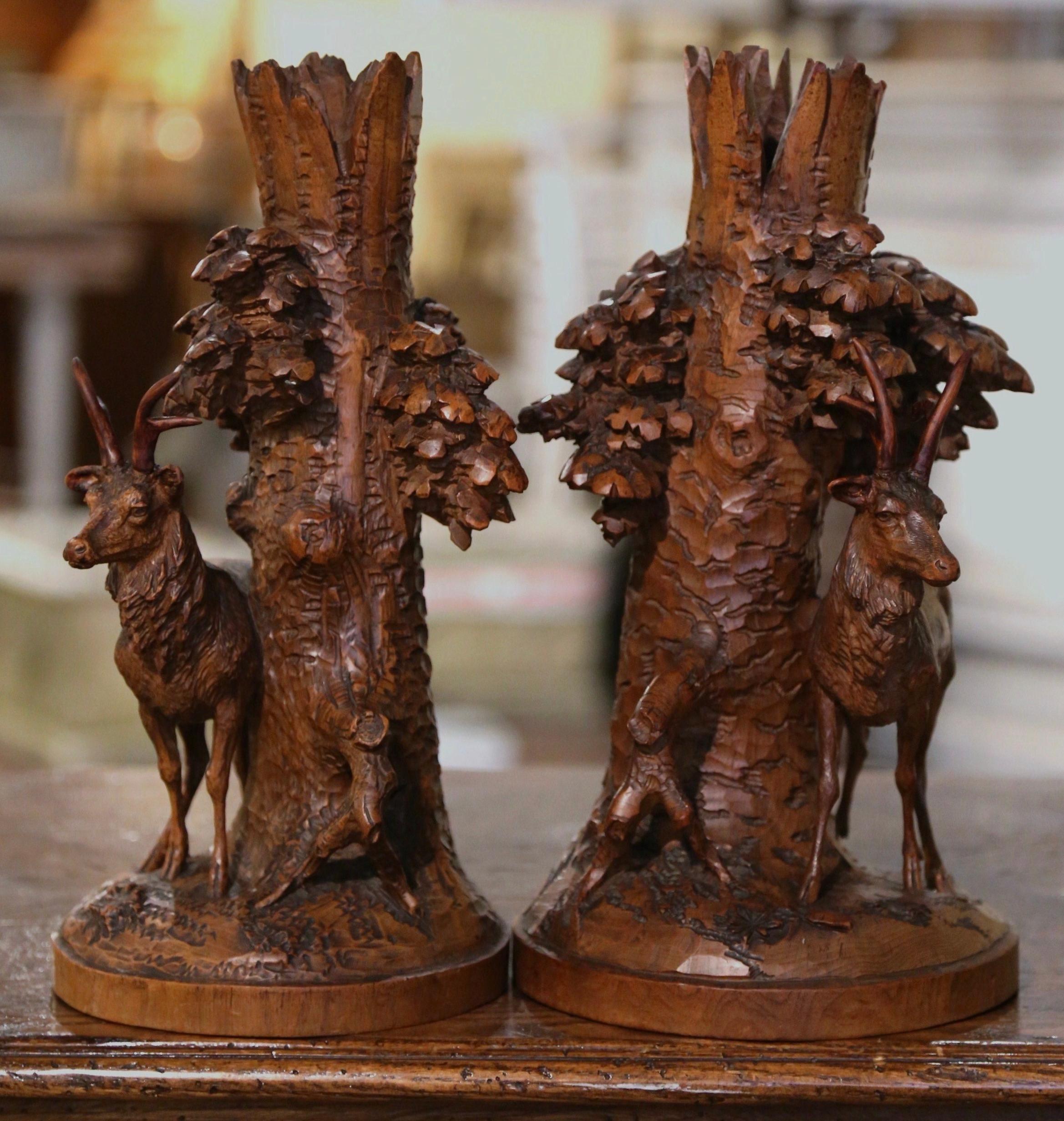 Pair of 19th Century French Carved Walnut Black Forest Deer Composition Carvings 7