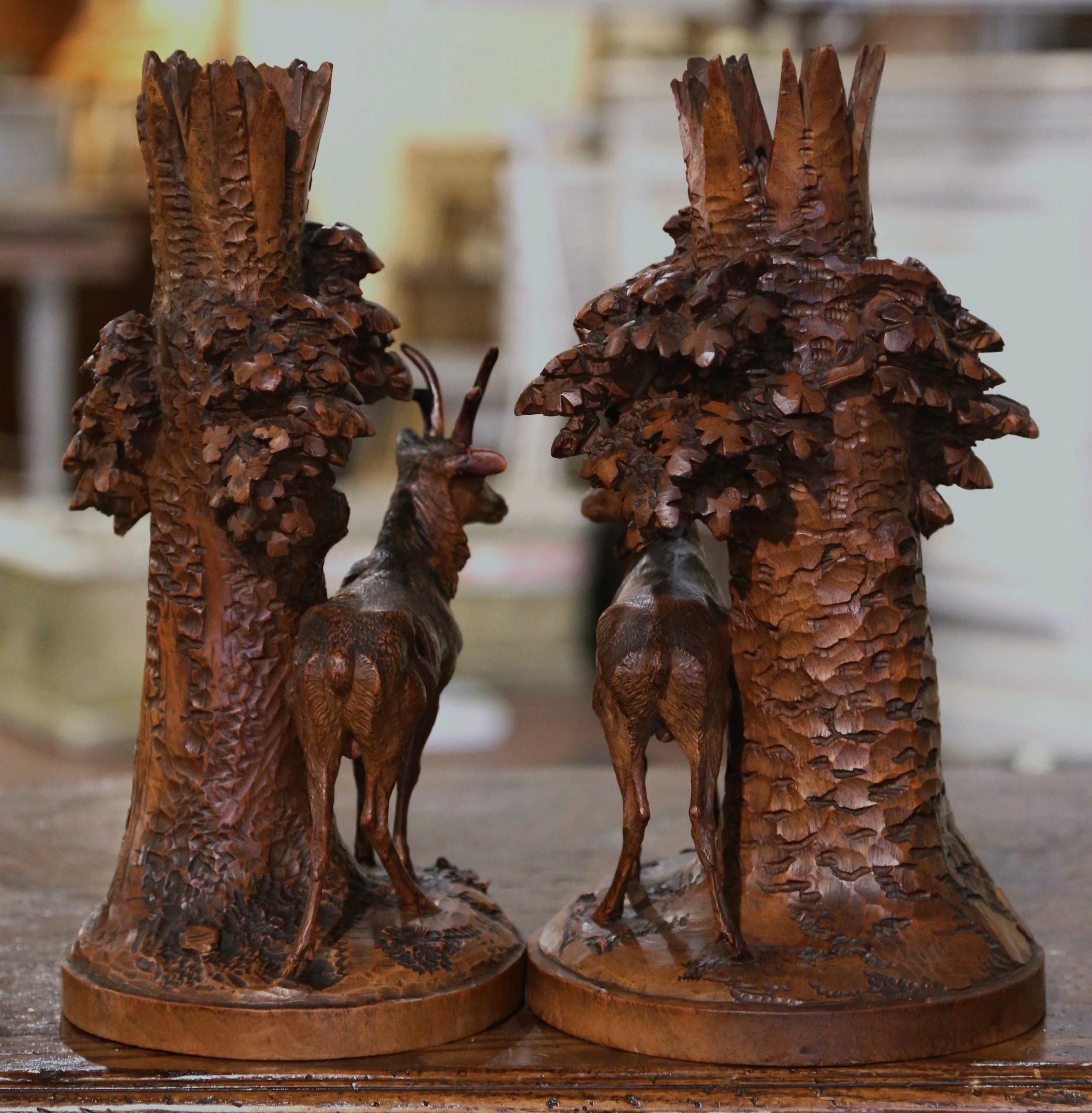 Pair of 19th Century French Carved Walnut Black Forest Deer Composition Carvings 5