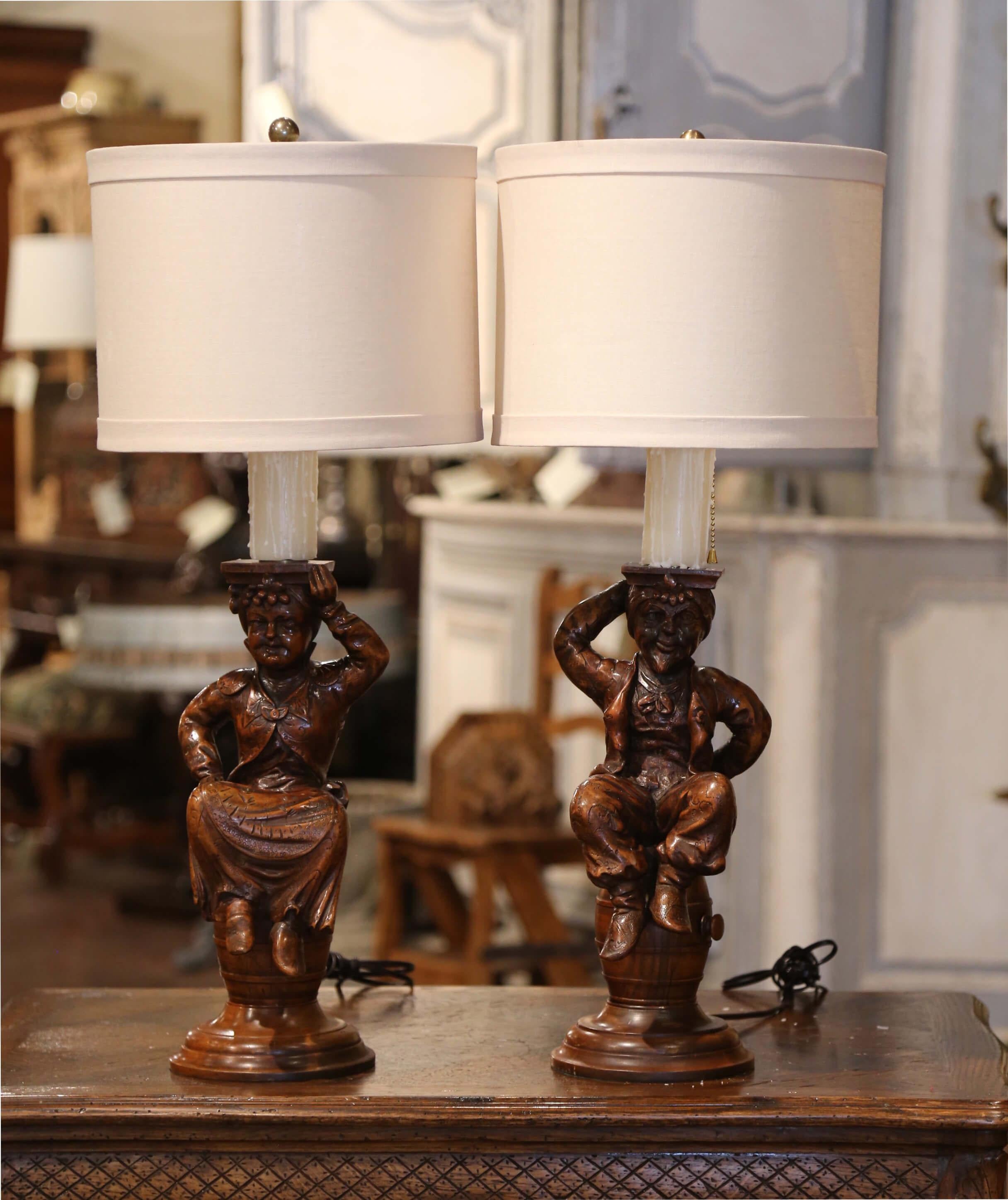 Black Forest Pair of 19th Century French Carved Walnut 
