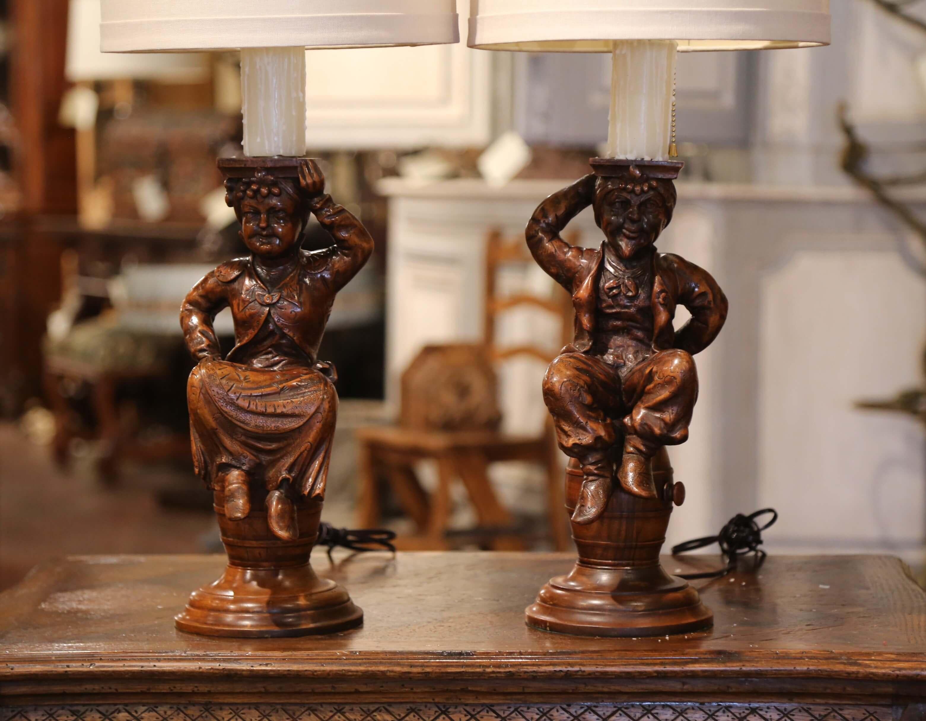 Patinated Pair of 19th Century French Carved Walnut 