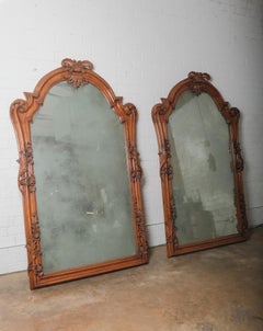 Pair of 19th Century French Carved Walnut Rococo Revival Oversized Floor Mirrors