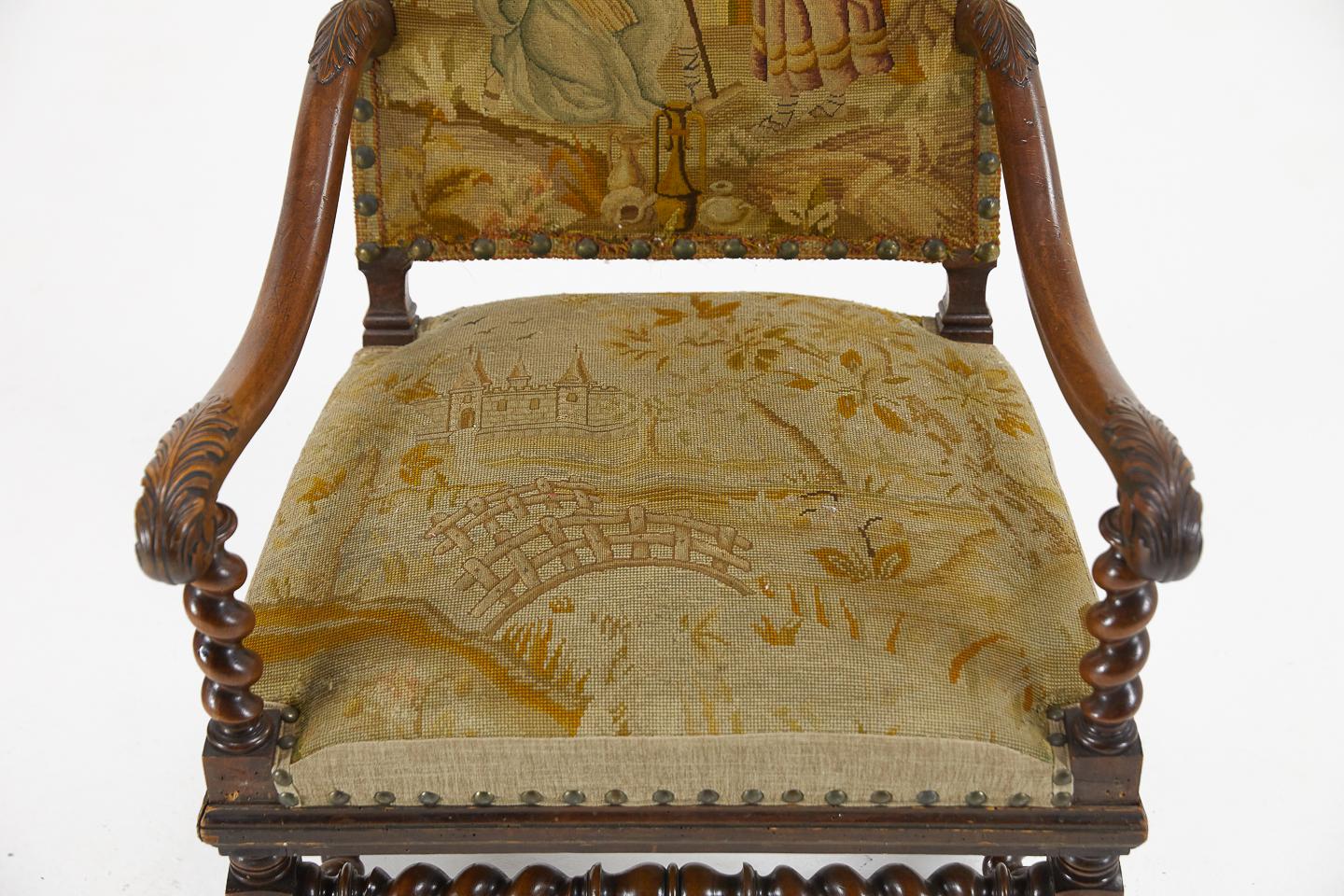 Pair of 19th Century French Carved Walnut Tapestry Chairs For Sale 1
