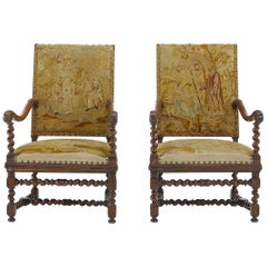 Pair of 19th Century French Carved Walnut Tapestry Chairs