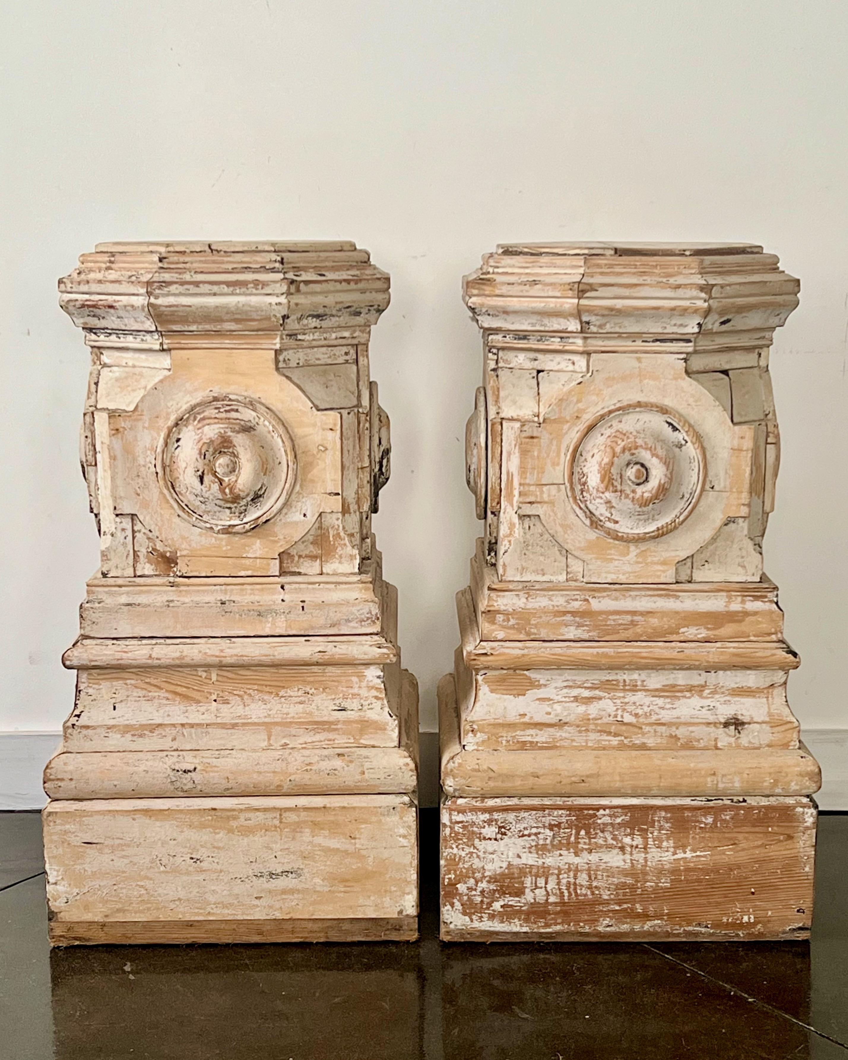 Hand-Carved Pair of 19th century French Carved Wooden Pedestals For Sale