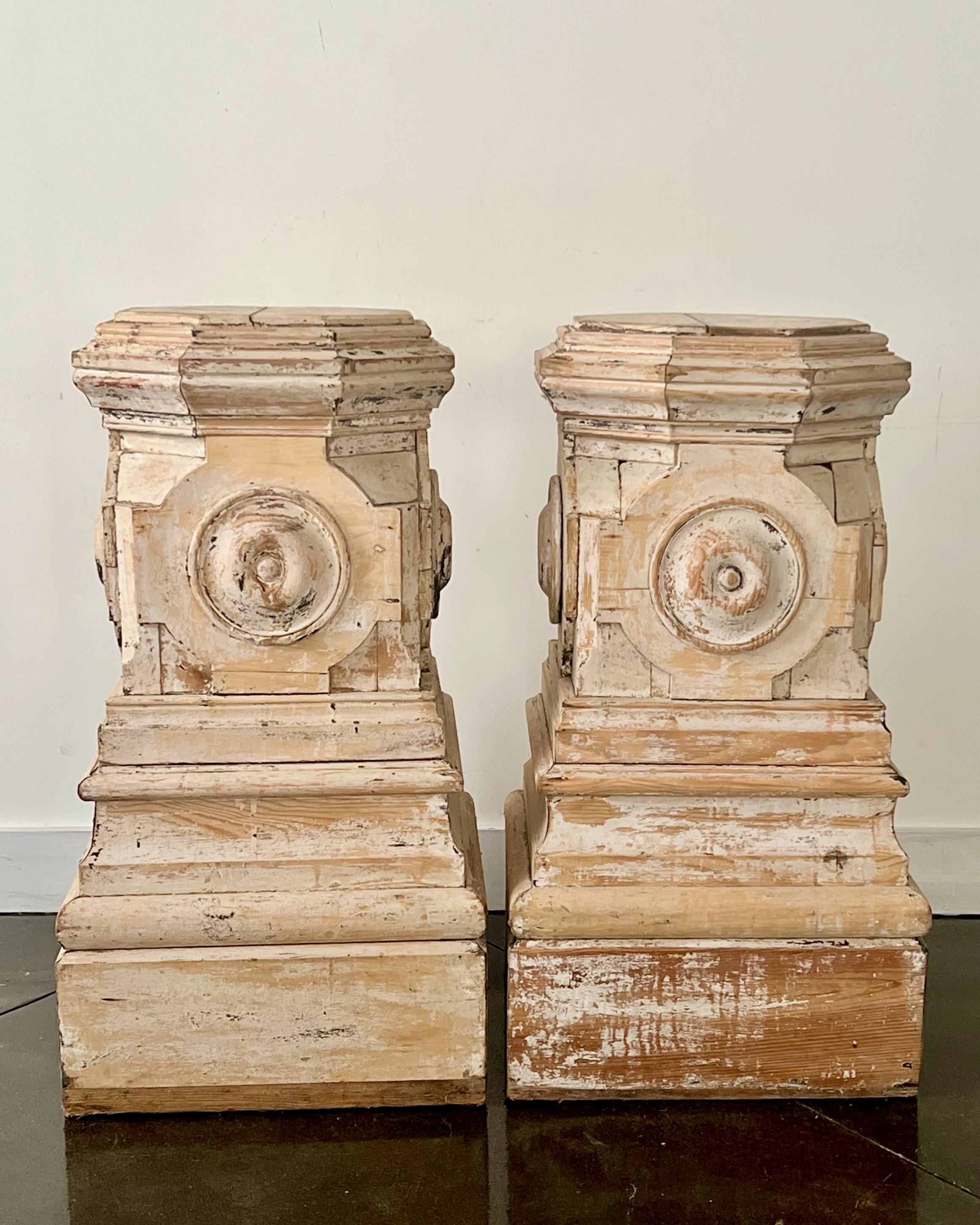 Pair of 19th century French Carved Wooden Pedestals In Good Condition For Sale In Charleston, SC