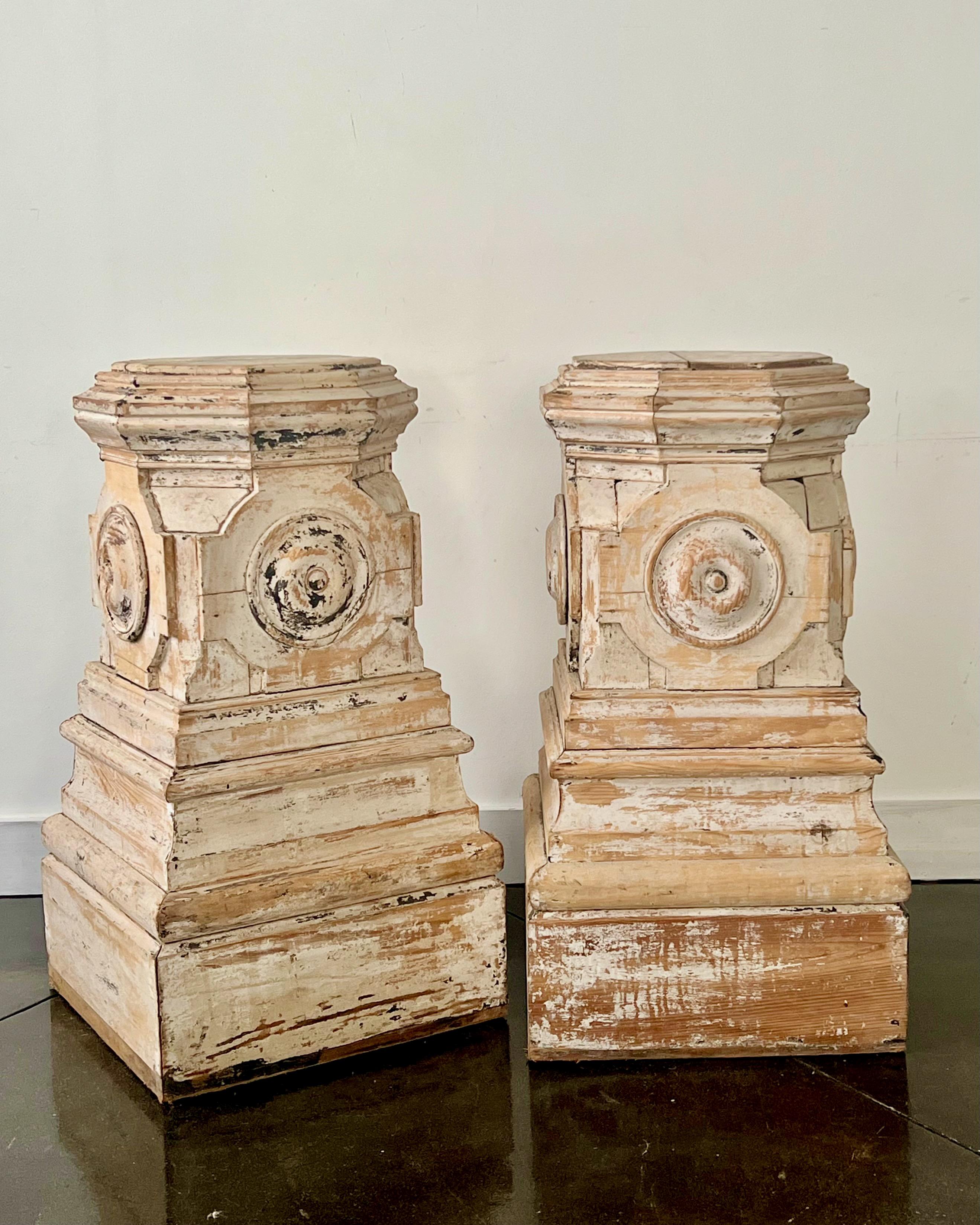 19th Century Pair of 19th century French Carved Wooden Pedestals For Sale