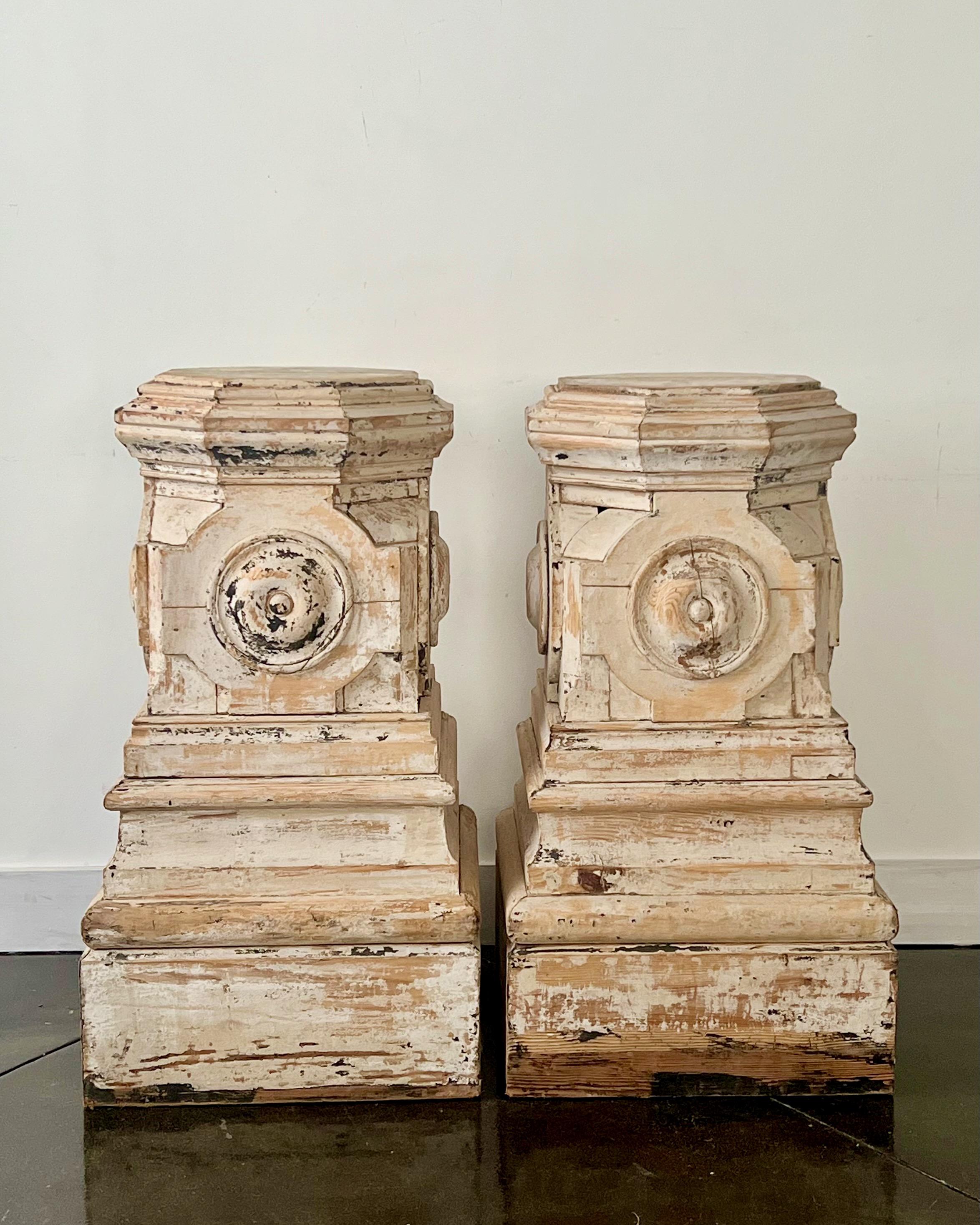 Pair of 19th century French Carved Wooden Pedestals For Sale 1