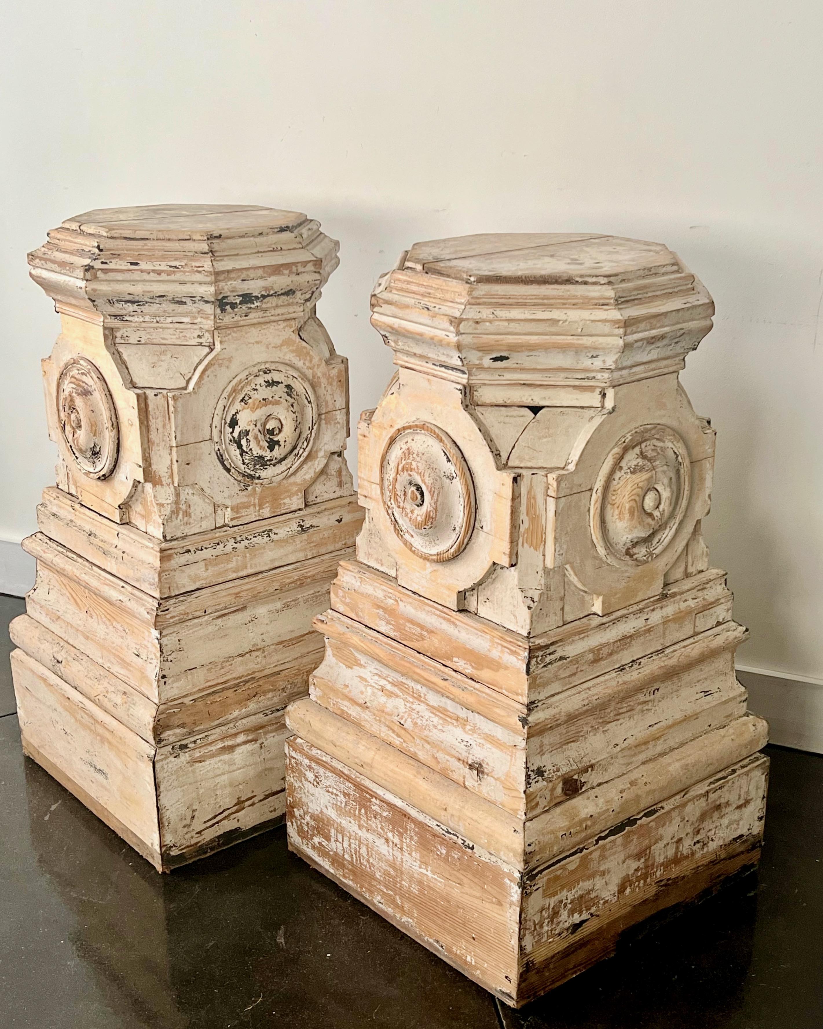Pair of 19th century French Carved Wooden Pedestals For Sale 2