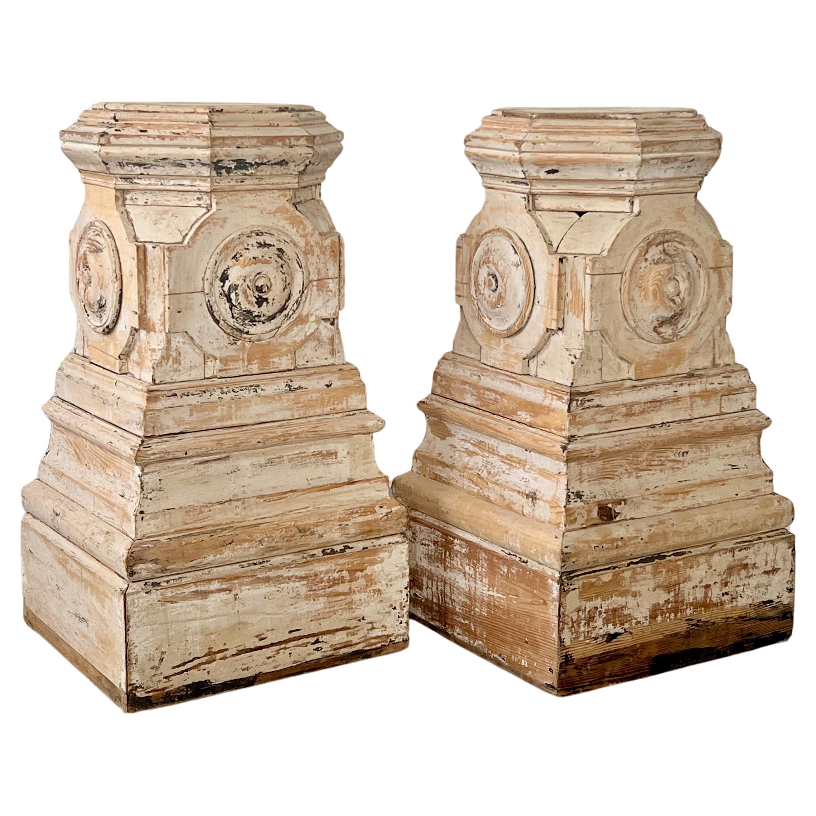 Pair of 19th century French Carved Wooden Pedestals For Sale