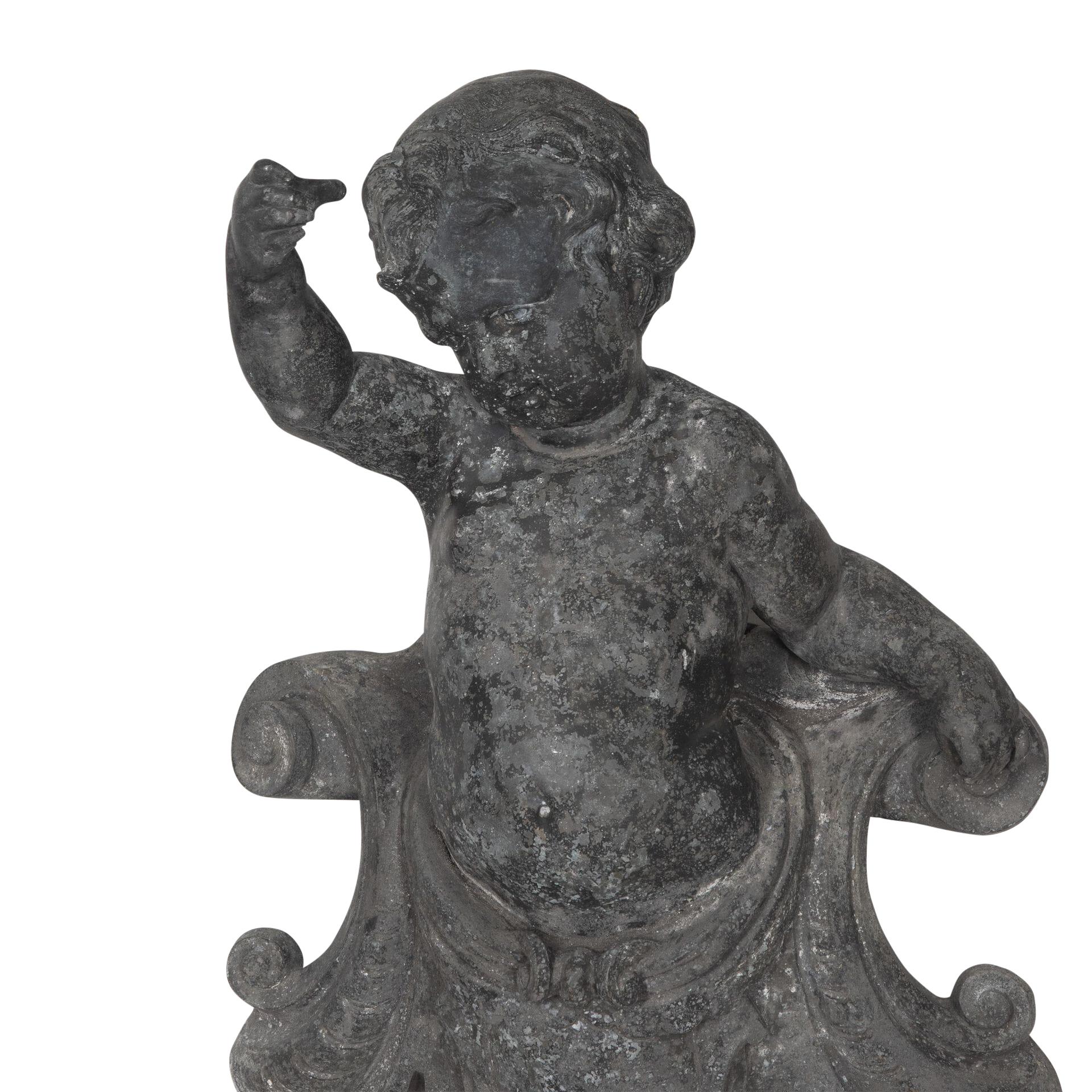 Metal Pair of 19th Century French Cast Alloy Putti Figures For Sale