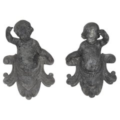 Antique Pair of 19th Century French Cast Alloy Putti Figures