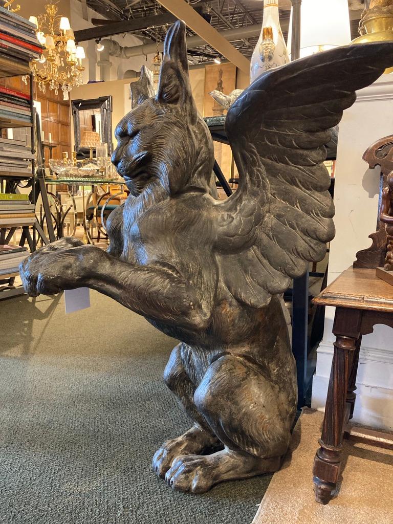 Pair of 19th Century French Cast Architectural Iron Gargoyles, Large