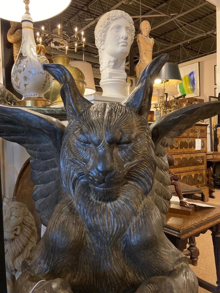 Pair of 19th Century French Cast Architectural Iron Gargoyles, Large